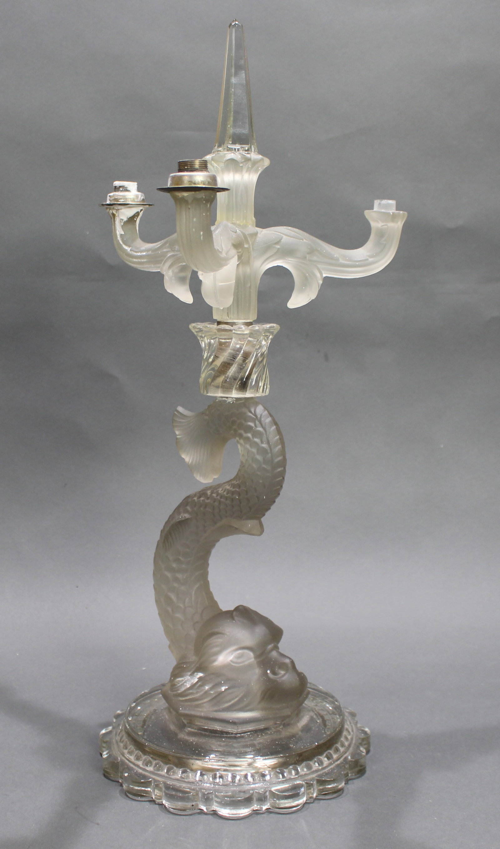 Vintag Frosted Glass Figural Candelabrum in the Baccarat Taste (1 of 3)