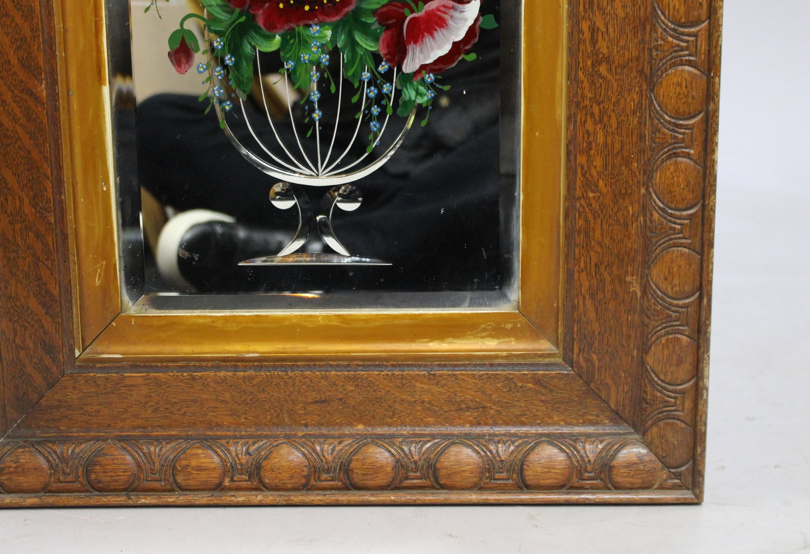 Victorian Painted Mirror Set in Heavy Oak Frame - 2