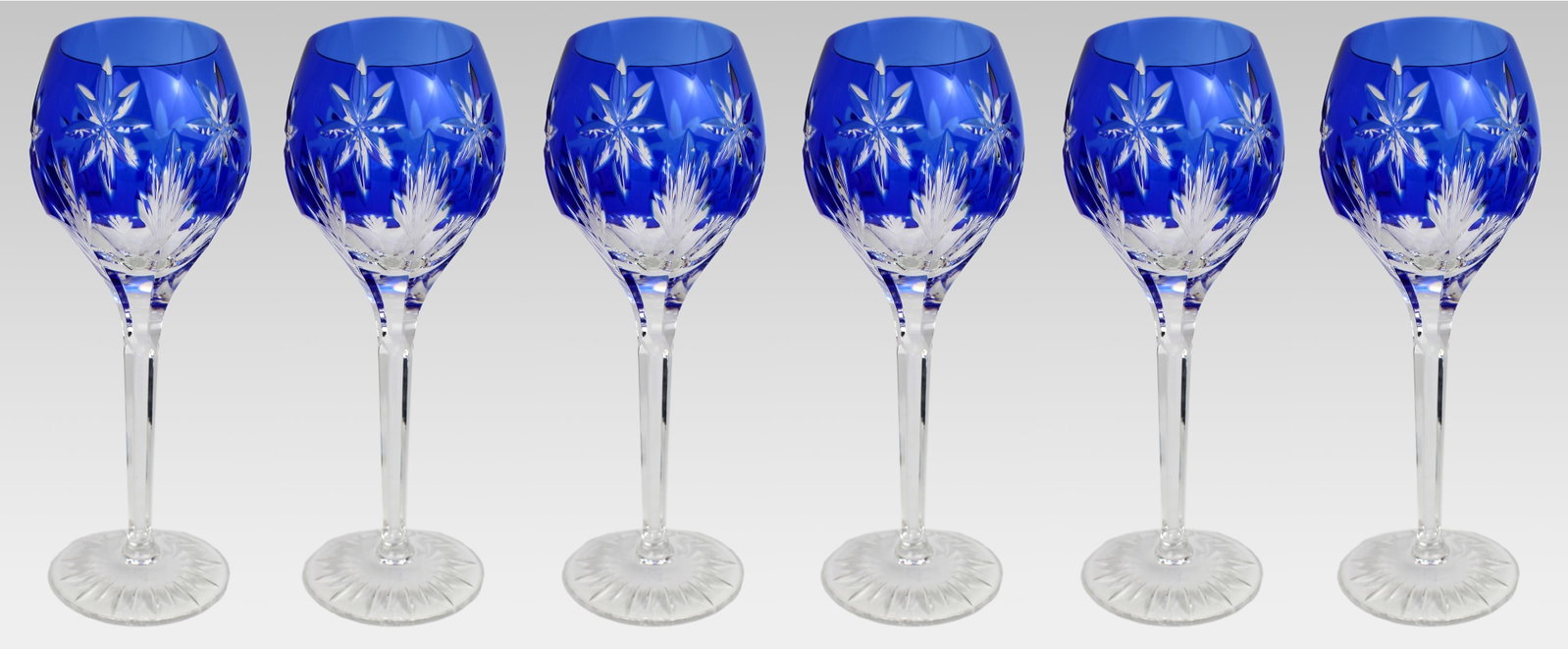 Set of 6 Fine Vintage Horst Belda Blue Overlay Crystal Wine Glasses (1 of 5)