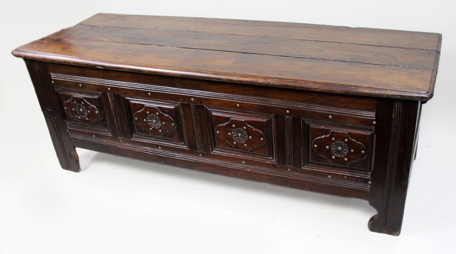 Antique 18th Century French Oak Coffer: Title: Antique 18th Century French Oak Coffer Description: 18th Century French Oak Coffer – Four-Panel Front A provincial French oak coffer dating from the 18th century. The front with four