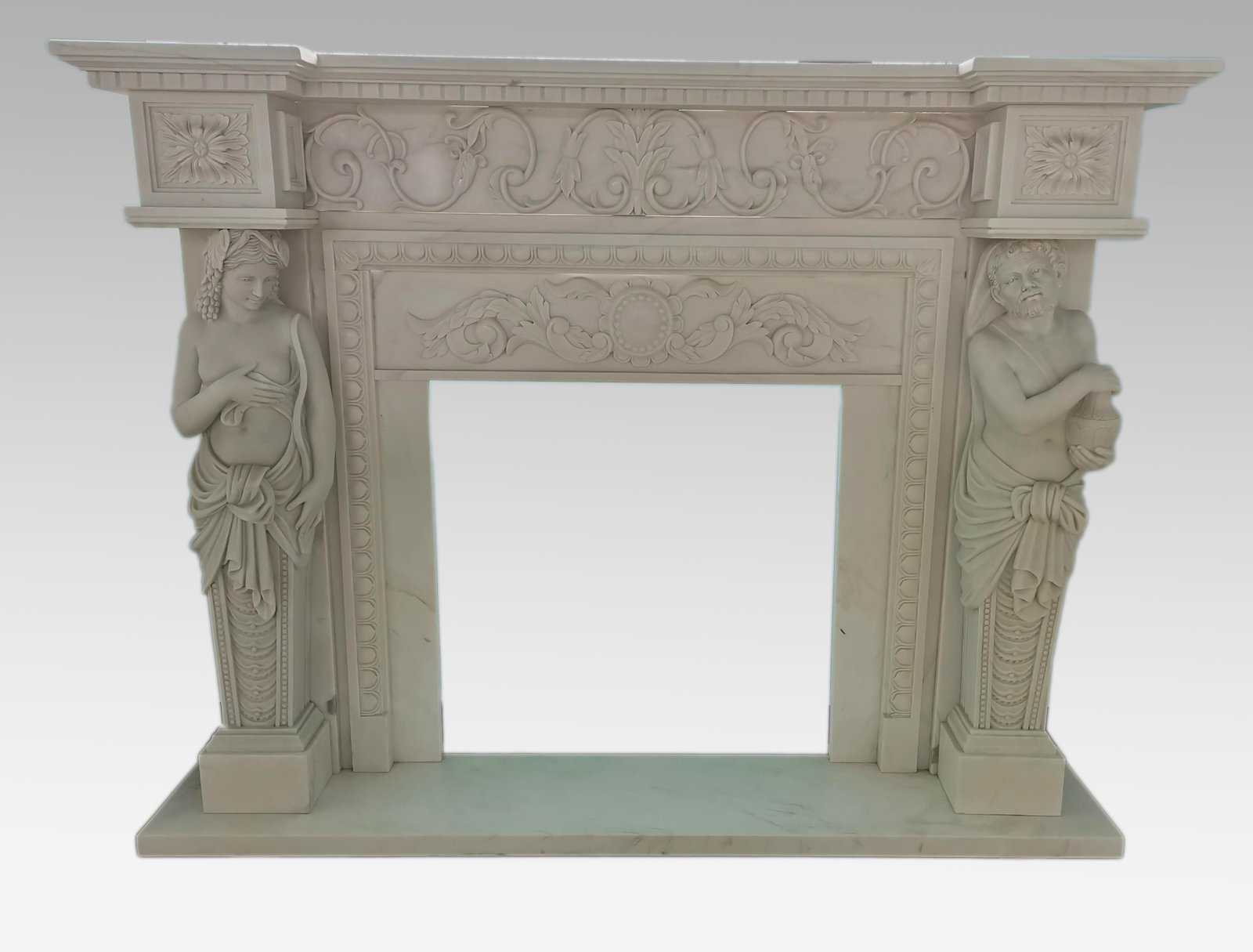 Carved White Marble Fire Surround with Caryatid Figures (1 of 10)