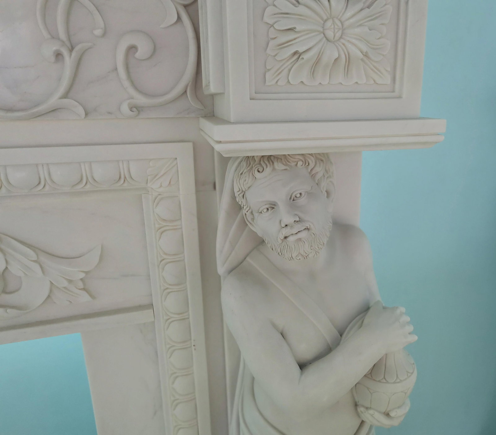Carved White Marble Fire Surround with Caryatid Figures - 8