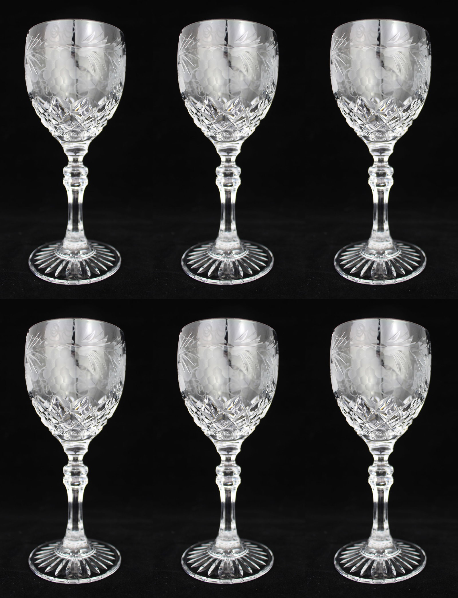 Set of 6 Brier Glass Vine Pattern Wine Glasses (1 of 5)