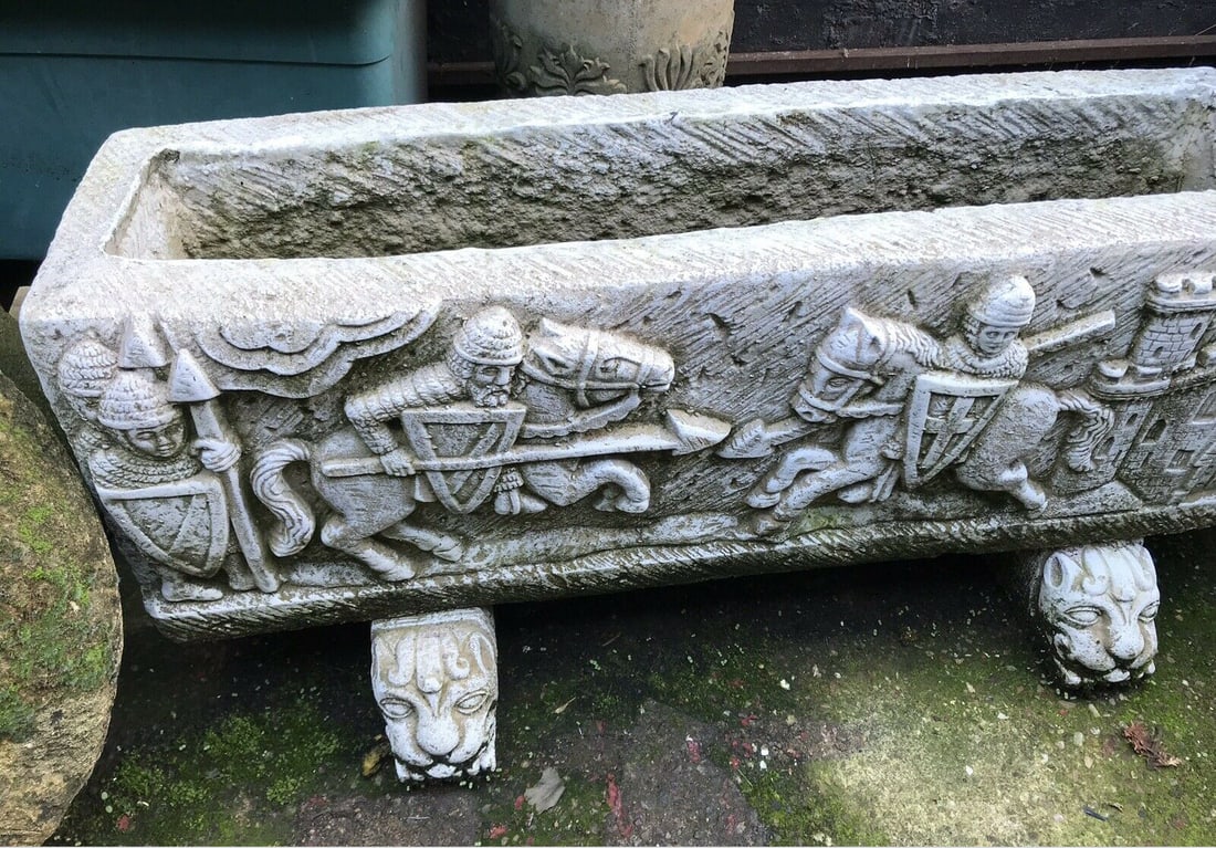 Artisan-Made Medieval Style Stone Planter on Lion Feet - 5
