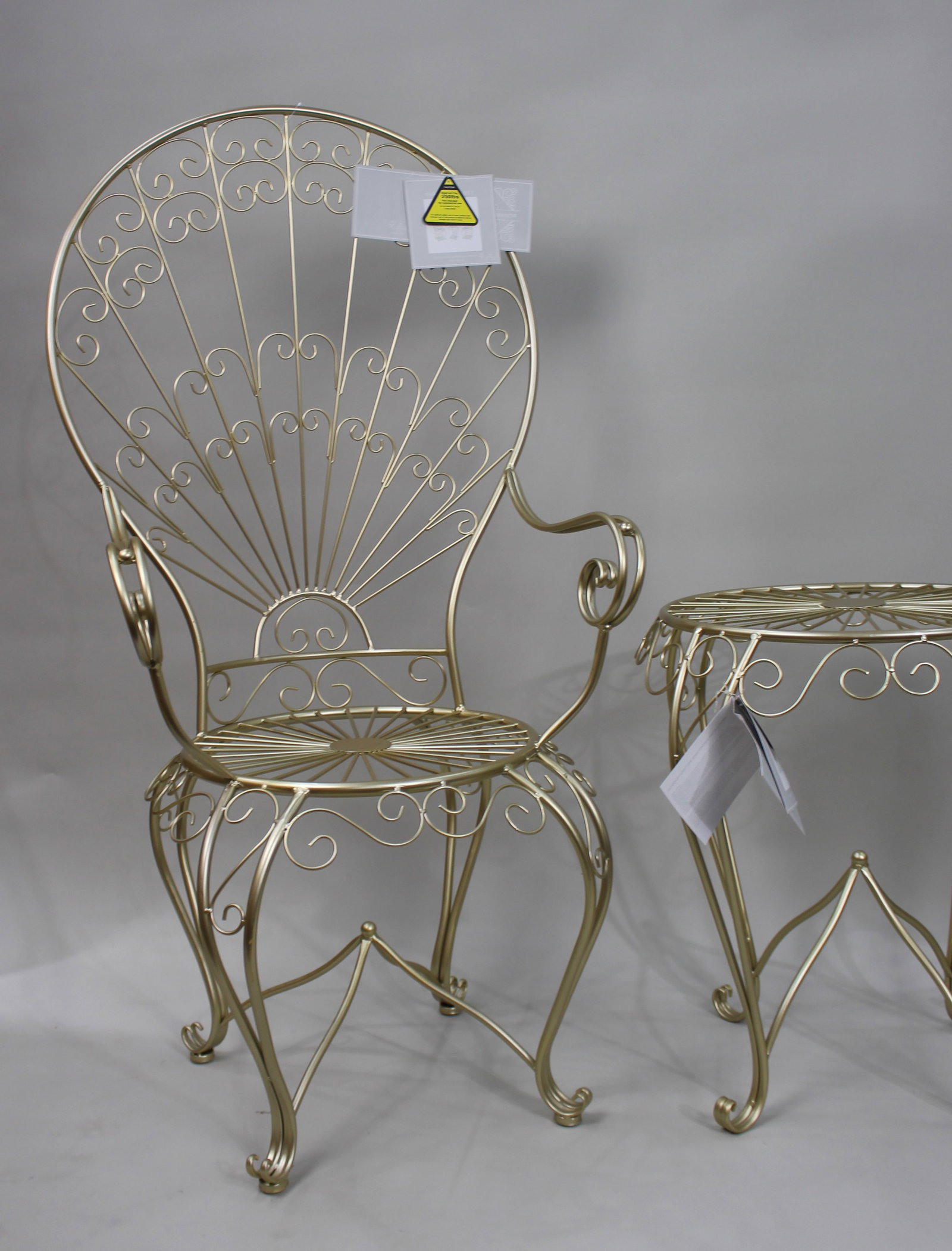 Pair of Hollywood Regency Gilt Metal Conservatory Chairs & Table - 2