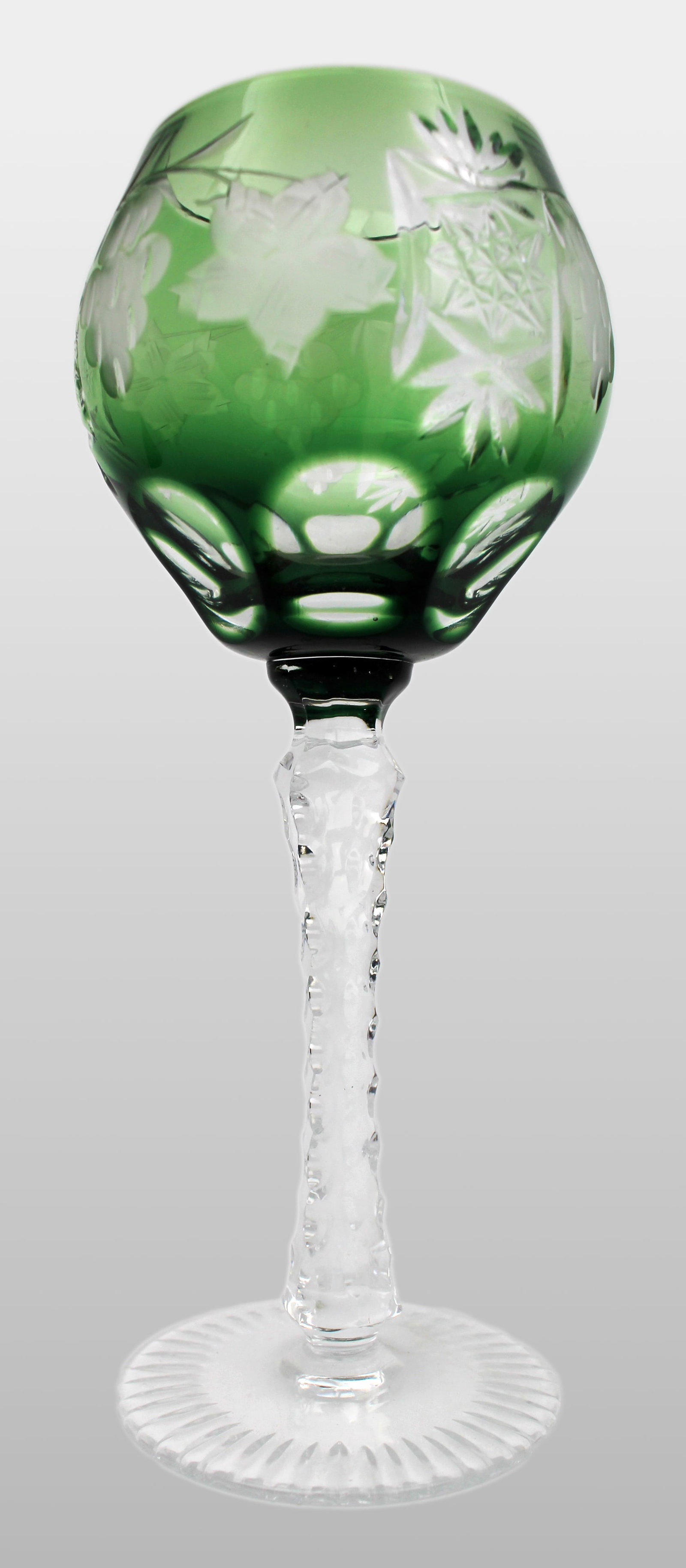 Set of 4 Vintage Green Overlay Crystal Wine Glasses - 2