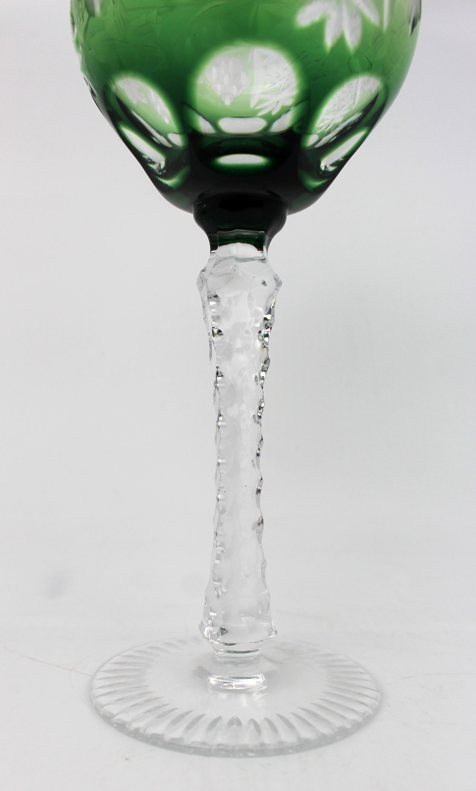 Set of 4 Vintage Green Overlay Crystal Wine Glasses - 3