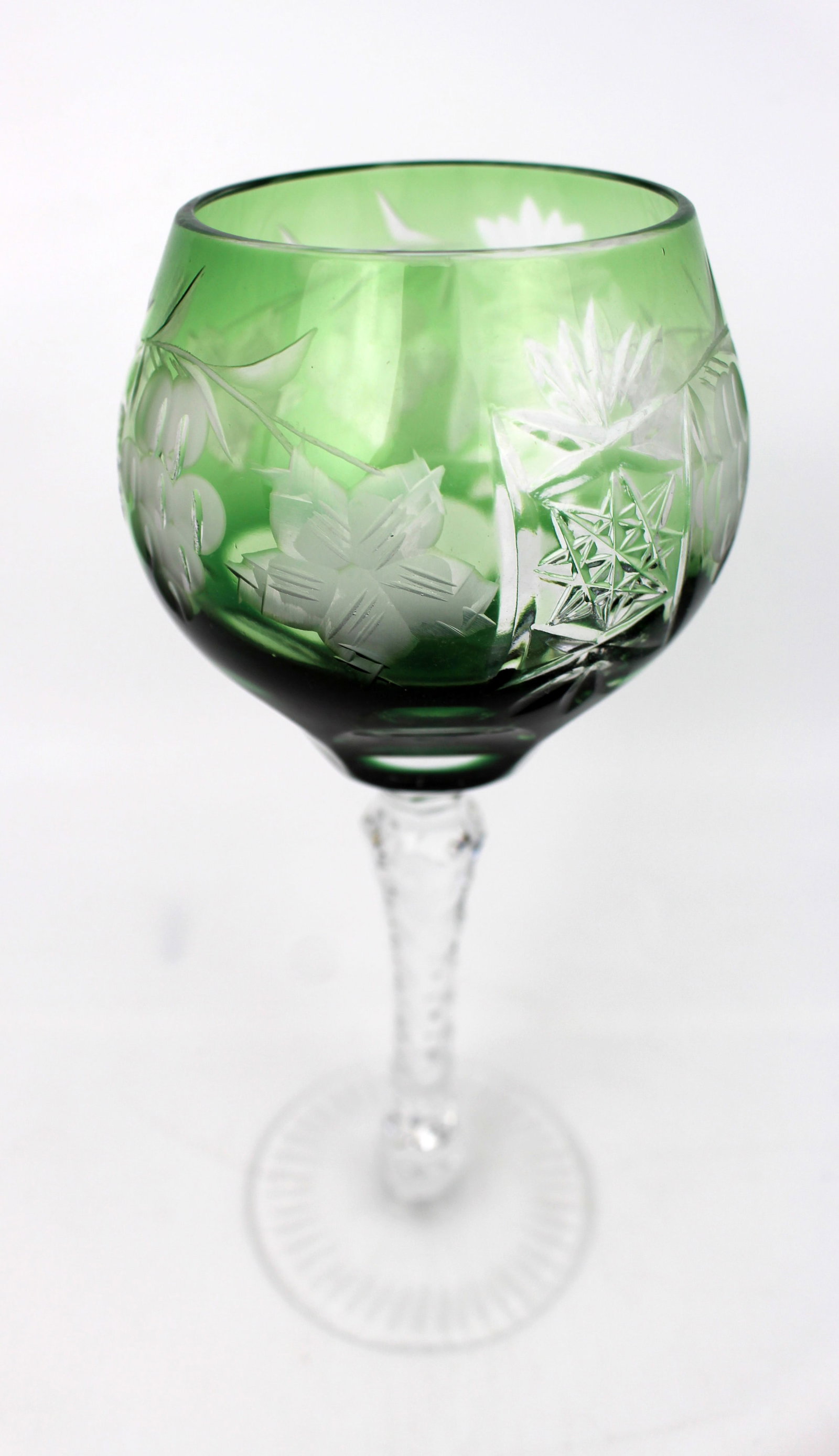Set of 4 Vintage Green Overlay Crystal Wine Glasses - 5