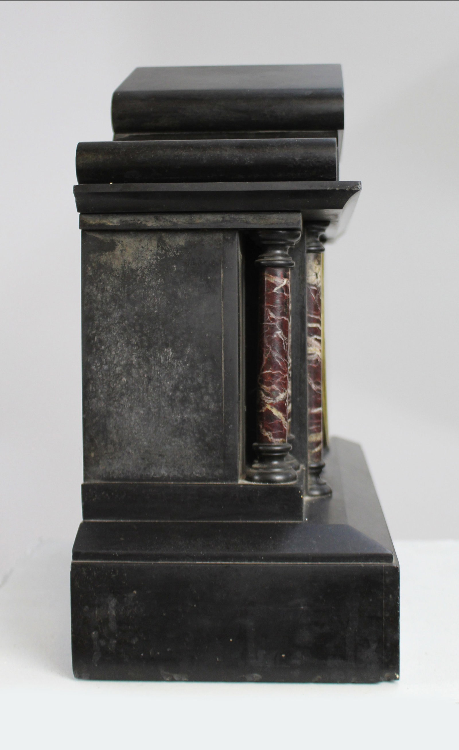 Victorian Black Marble Mantel Clock with Rouge Marble Columns c.1860 - 6