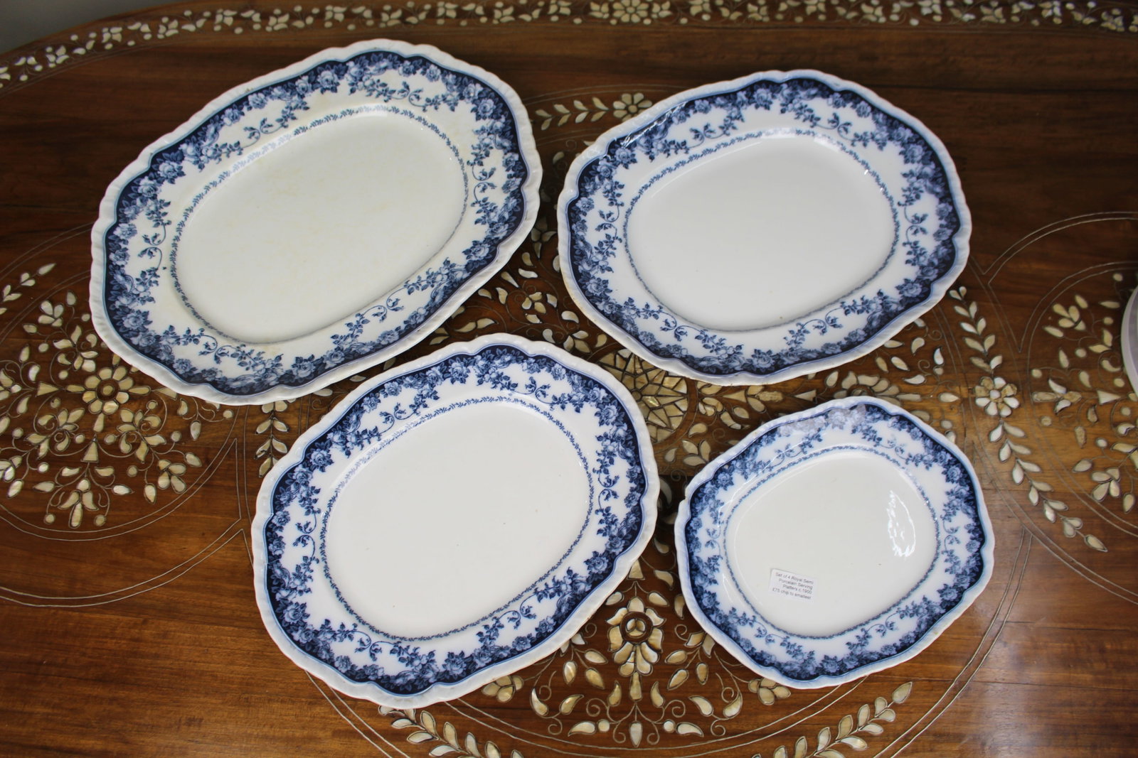 Set of 4 Royal Semi Porcelain Blue & White Serving Platters c.1900 - 2