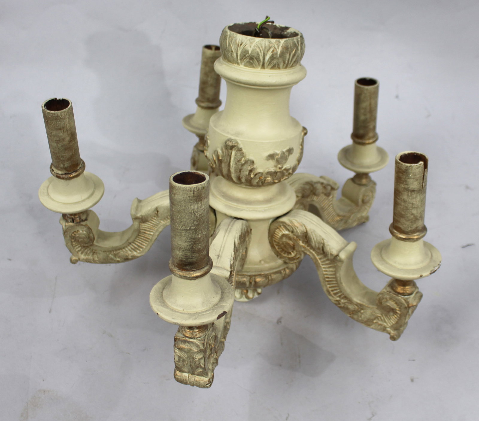 Vintage Painted Cream Wood & Plaster Chandelier (1 of 5)