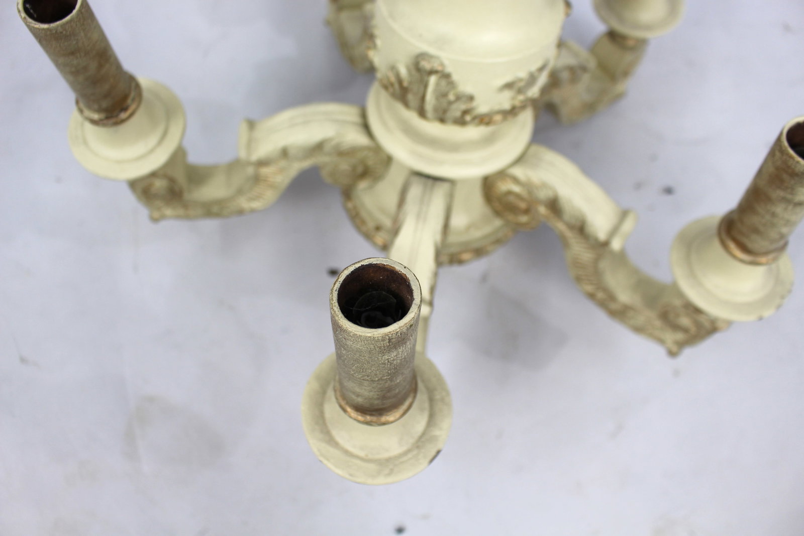 Vintage Painted Cream Wood & Plaster Chandelier - 4