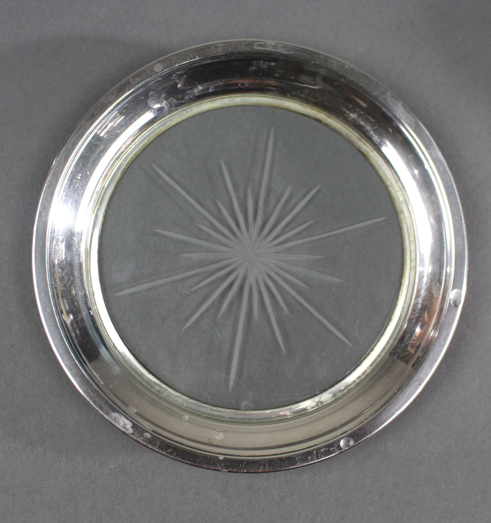 Vintage Silver Plated Etched Crystal Wine Coaster (1 of 3)