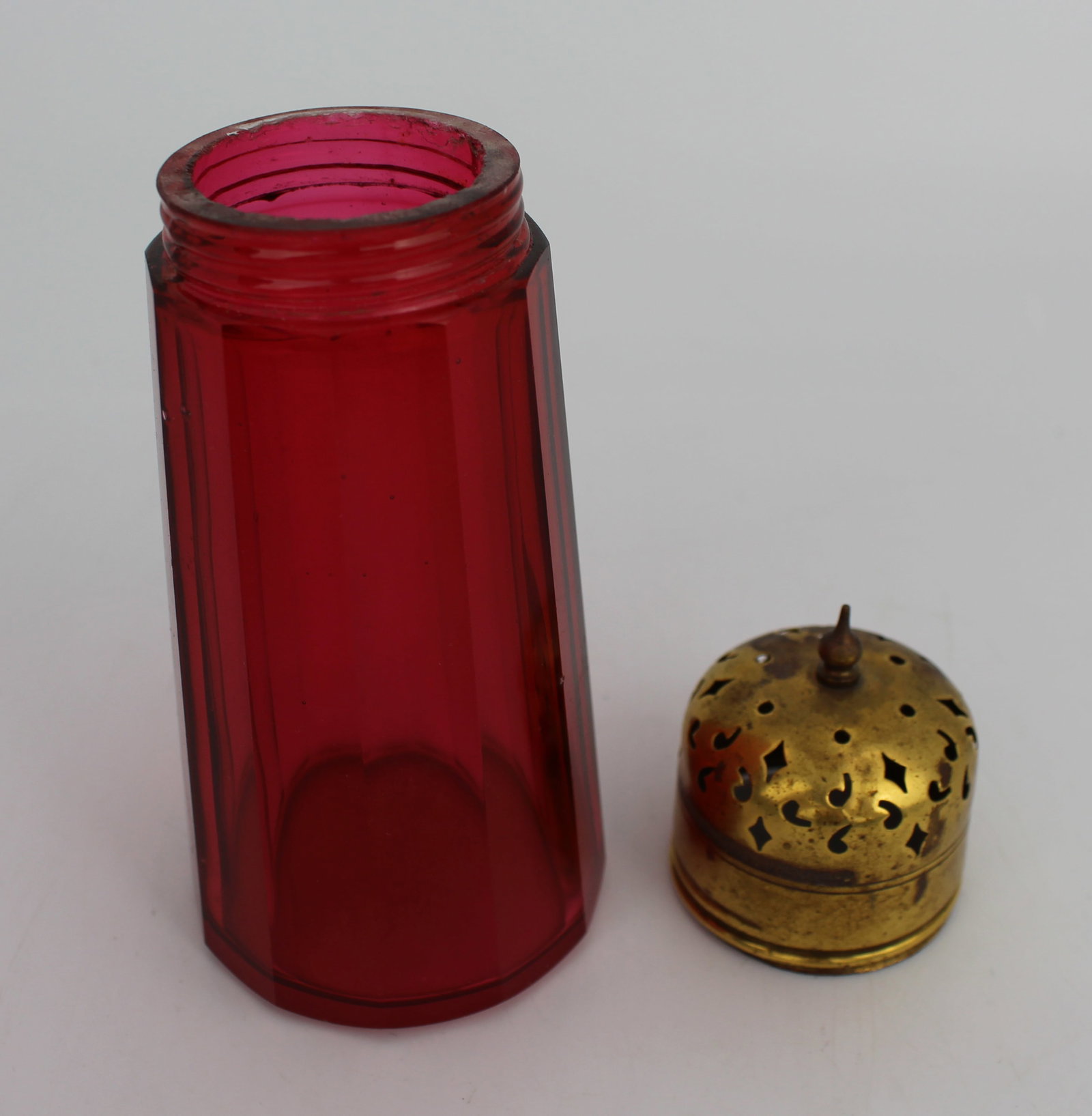 Antique Victorian Cranberry Glass Sugar Dredger - 3