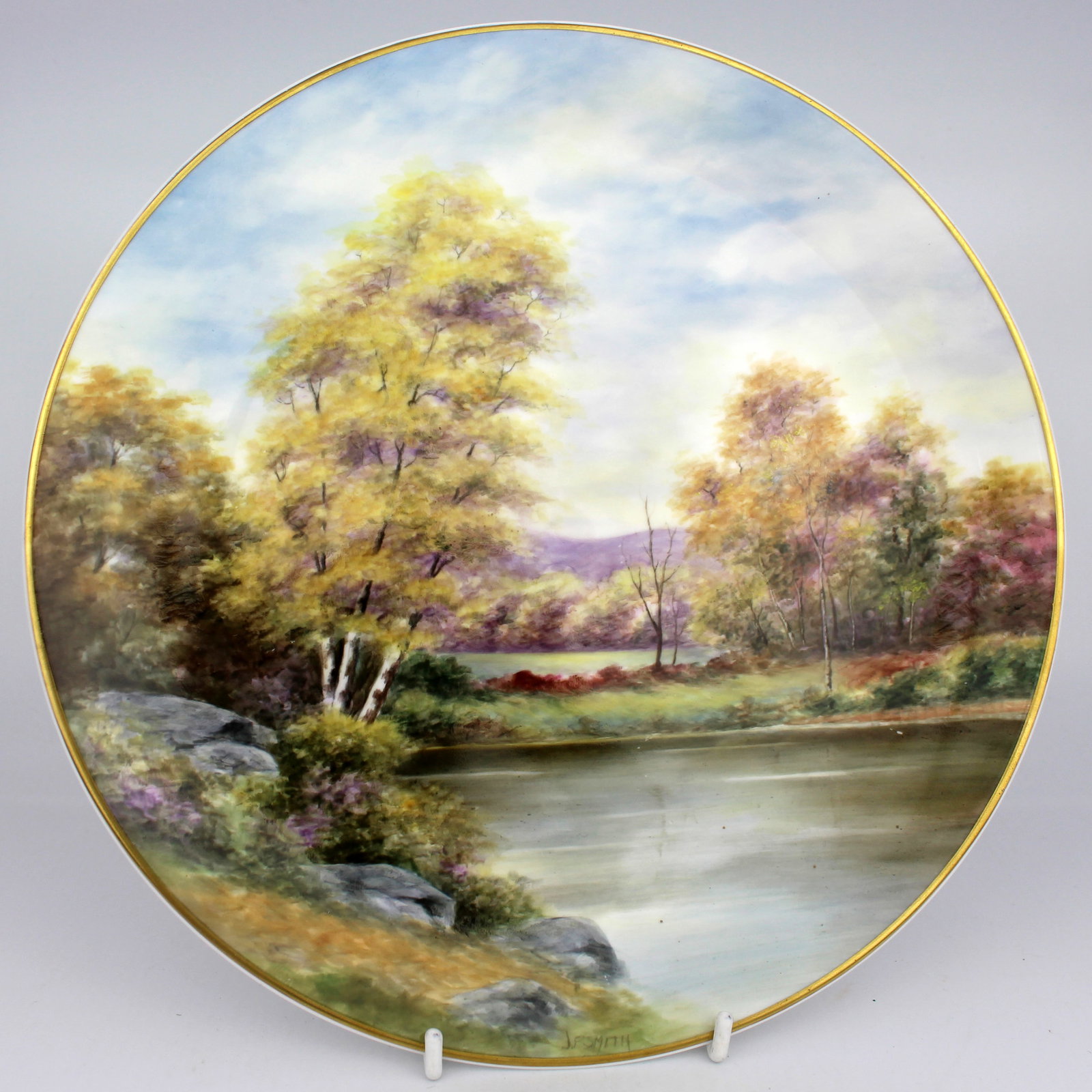 Hand Painted River Landscape Cabinet Plate by J Smith Worcester (1 of 2)