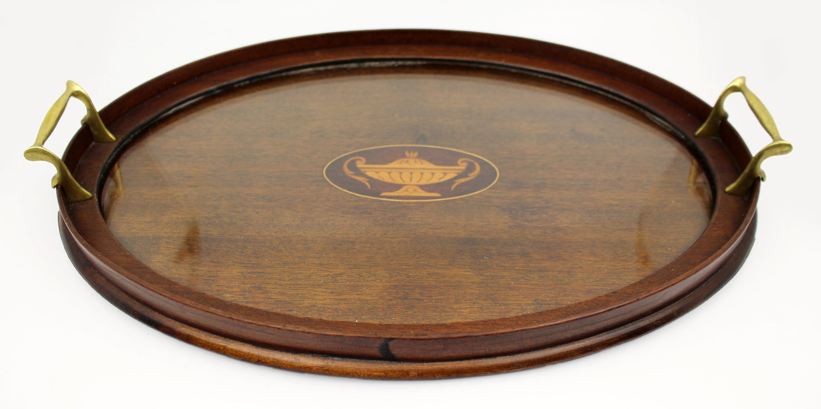 Fine Edwardian Mahogany & Satinwood Inlaid Oval Tray c.1900: Title: Fine Edwardian Mahogany & Satinwood Inlaid Oval Tray c.1900 Description: Fine Edwardian Mahogany & Satinwood Inlaid Oval Tray c.1900 A lovely quality serving tray in solid mahogany,