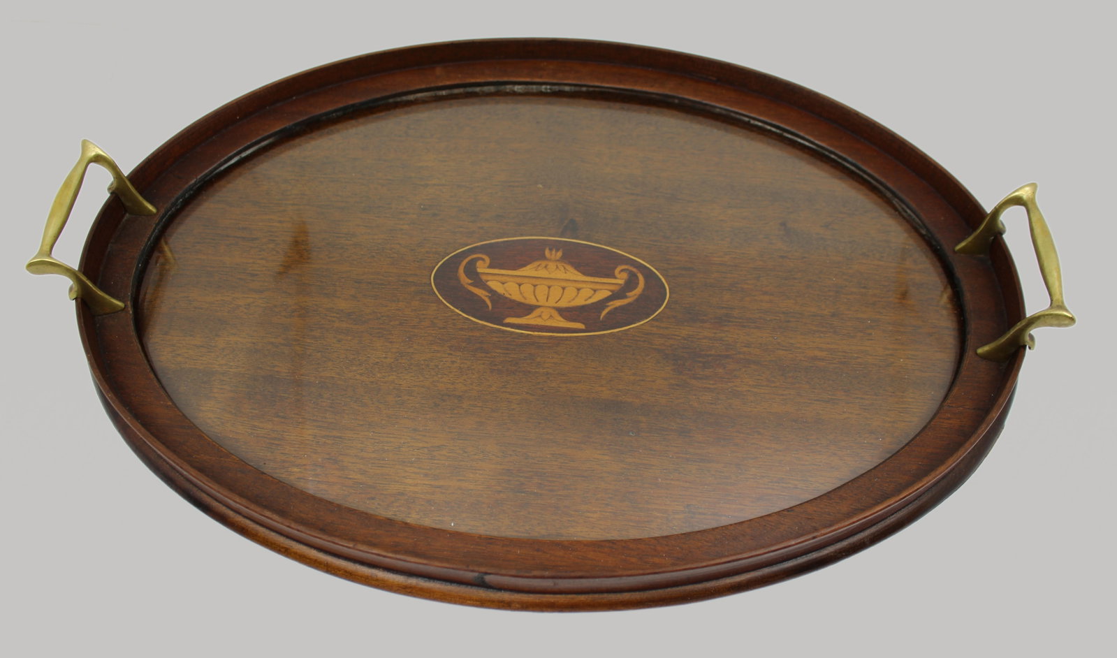 Fine Edwardian Mahogany & Satinwood Inlaid Oval Tray c.1900 - 6