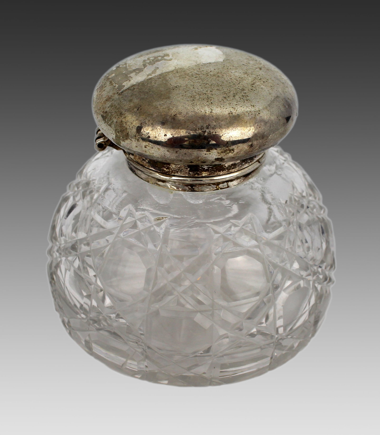 Vintage Silver Plated Crystal Inkwell - 2
