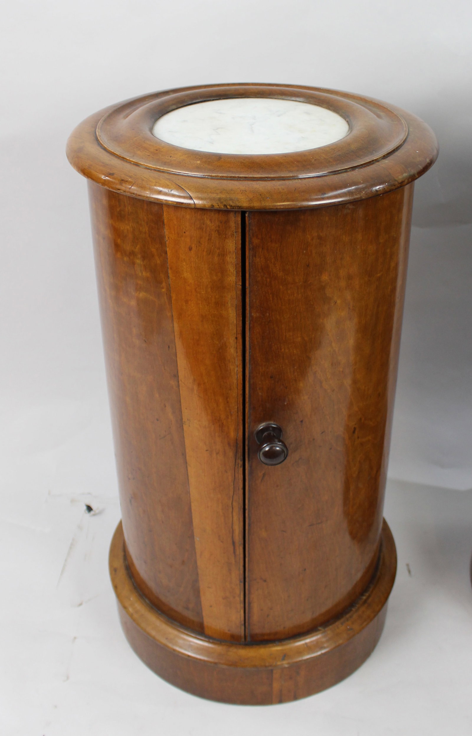 Pair of Victorian Marble Topped Cylindrical Mahogany Pot Cupboards - 11