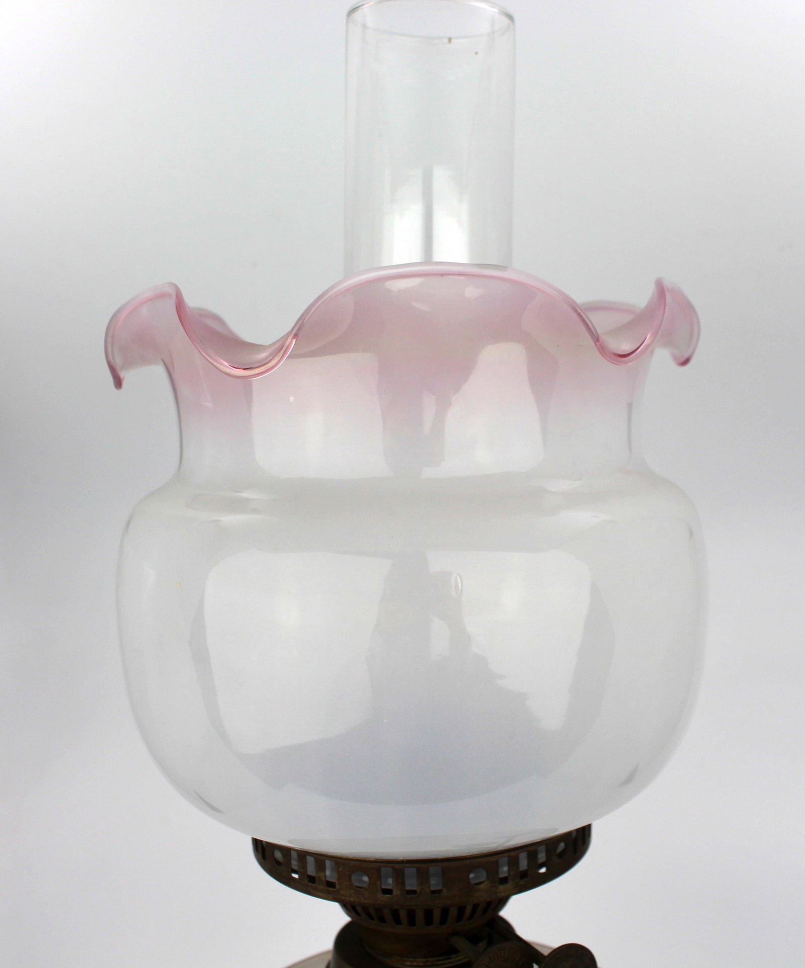 Antique Oil Lamp with Glass Font & Shade - 10