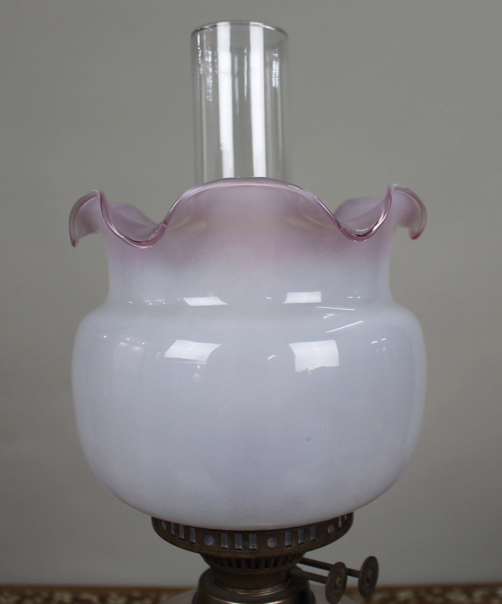 Antique Oil Lamp with Glass Font & Shade - 3