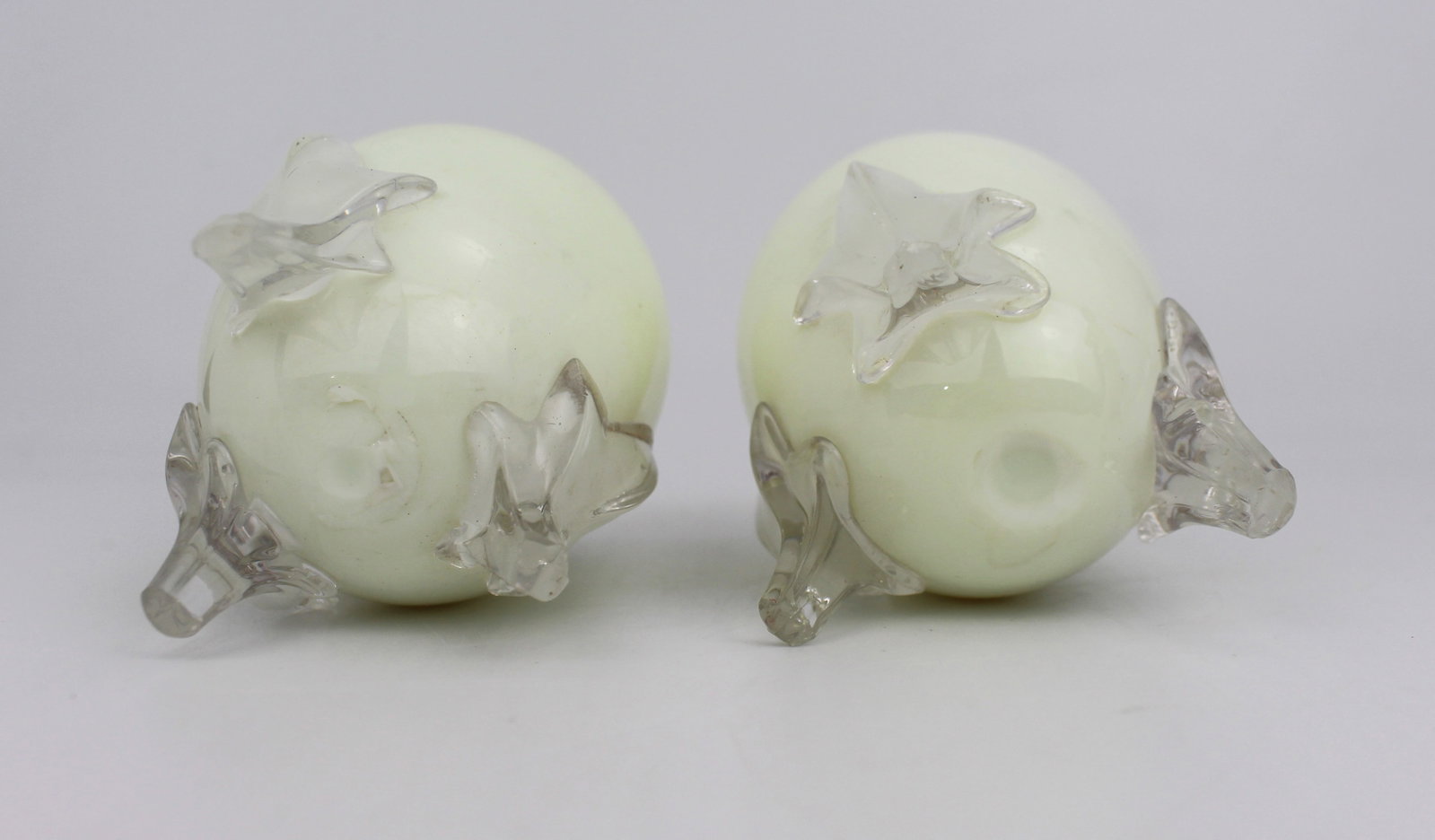 Pair of Vintage Opaline Glass Vases with Clear Glass Feet Mid-20th century, possibly French - 3