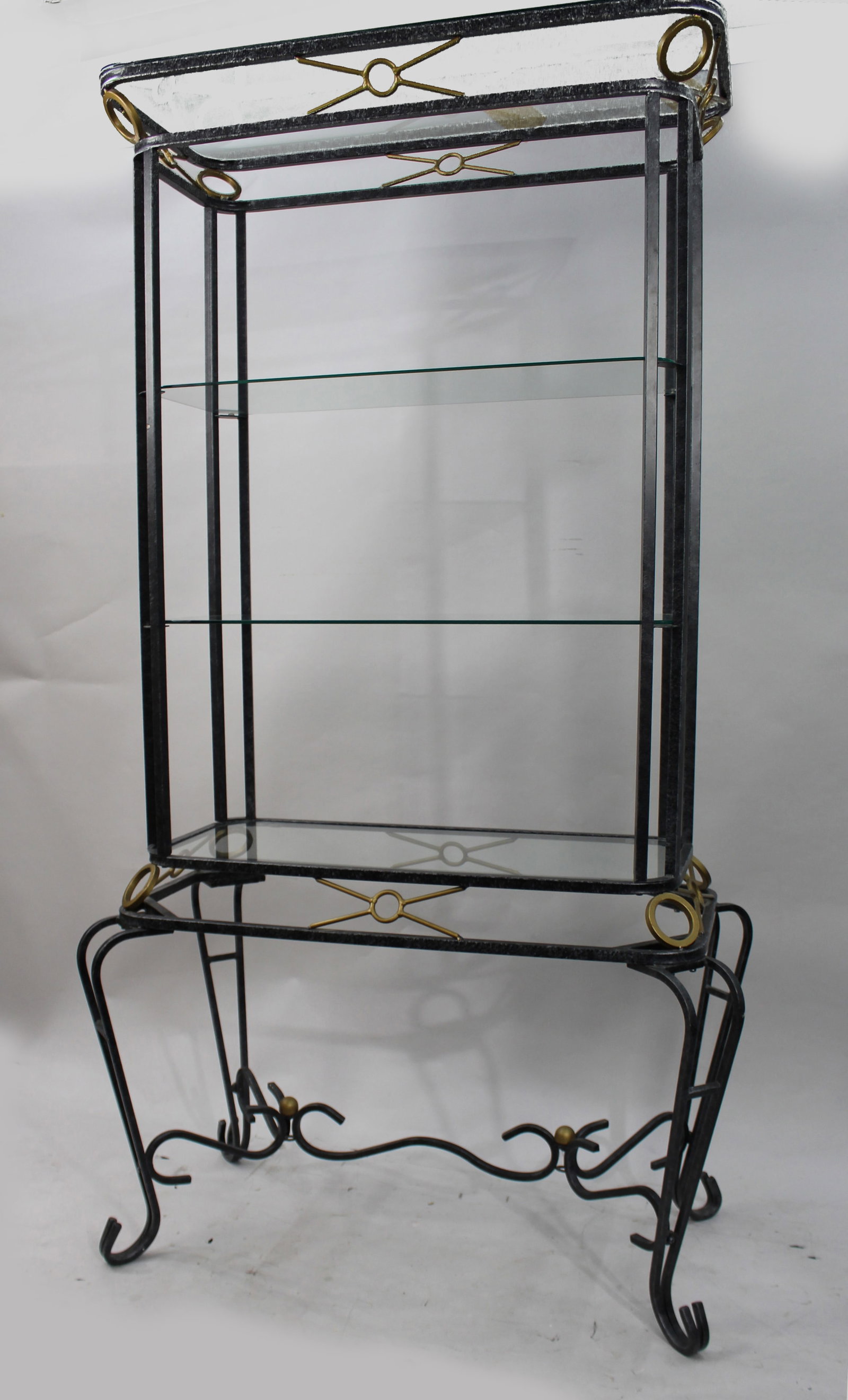 Vintage Hollywood Regency Metal & Glass Shelves - 2
