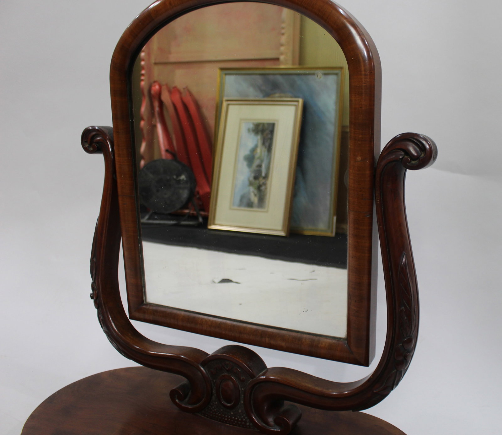 Victorian Mahogany Harp Shaped Toilet Mirror c.1850 - 3
