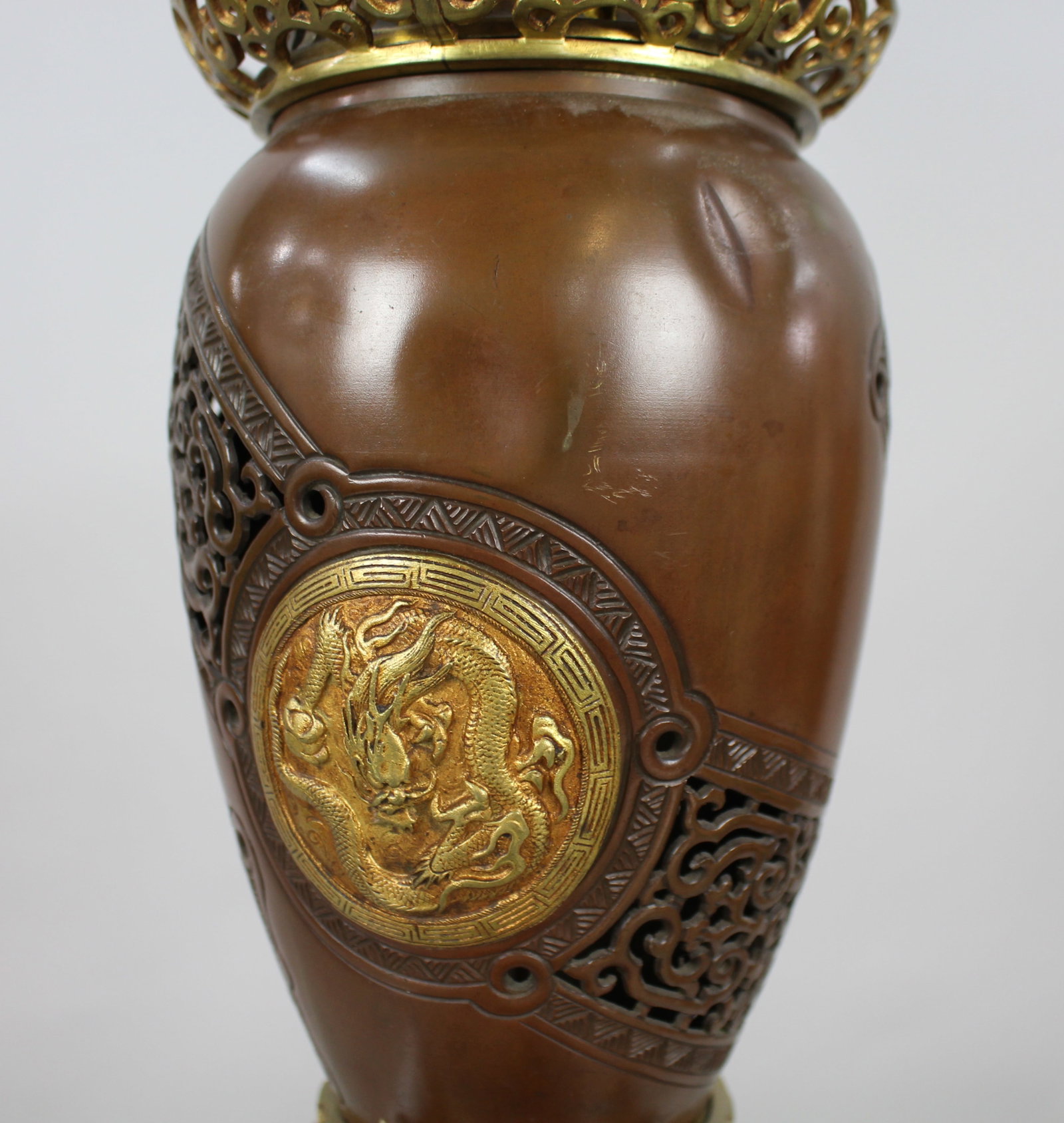 Meiji Period Japanese Bronze Oil Lamp c.1900 - 10