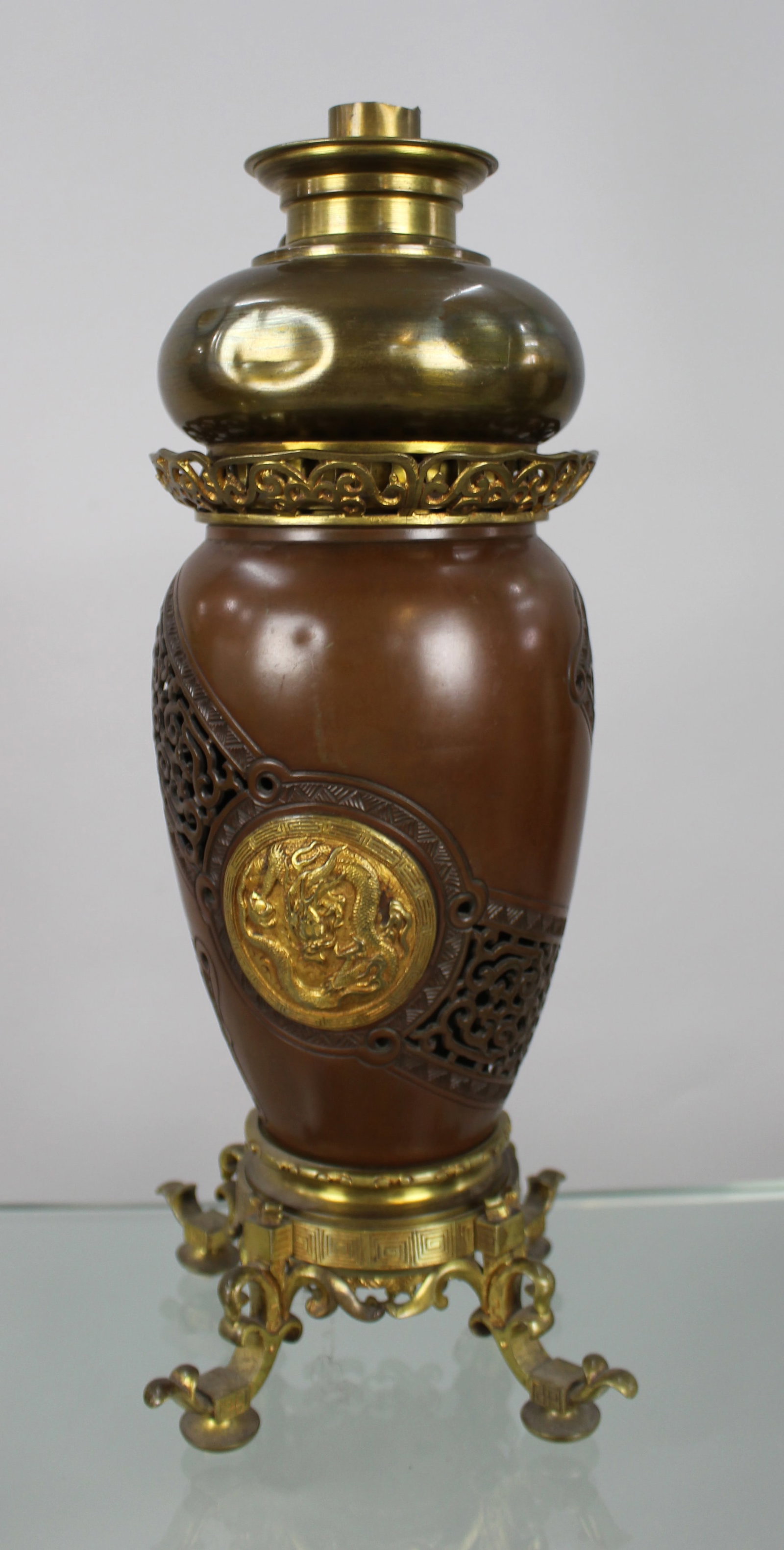 Meiji Period Japanese Bronze Oil Lamp c.1900 - 6