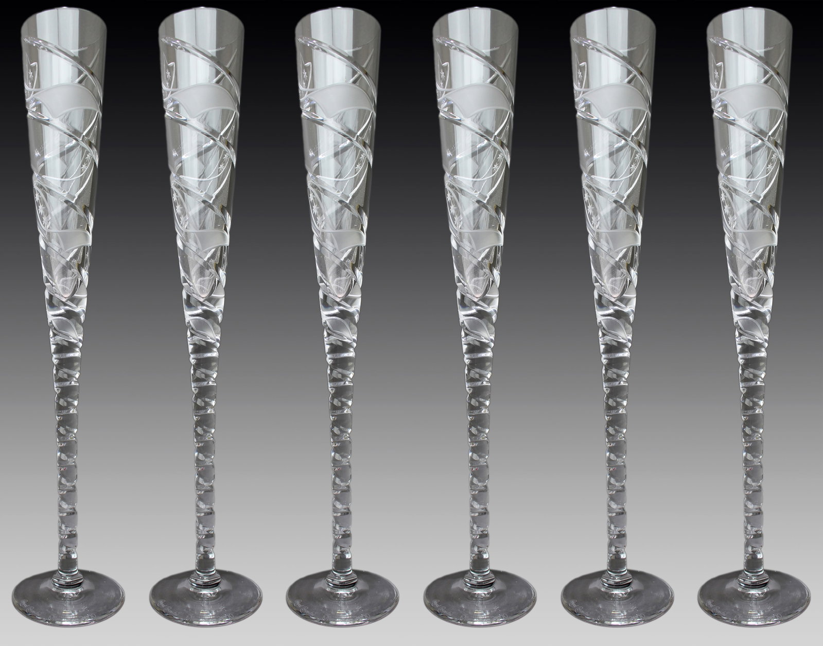 Set of 6 Fine Very Large Crystal Toasting Flutes (1 of 8)