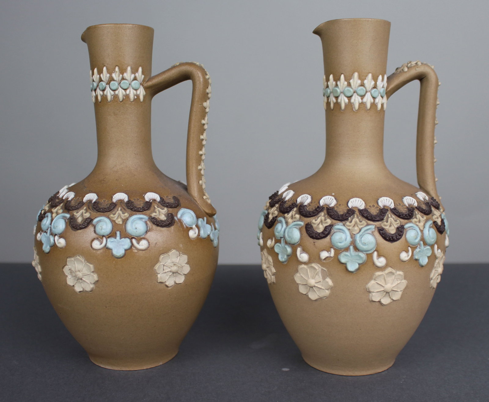 Pair of Antique Doulton Lambeth Stoneware Ewers (1 of 6)