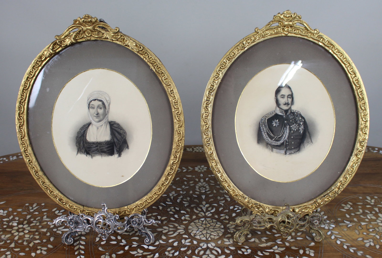 Pair of Mid 19th c. Oval Drawings by C.Reimann (1 of 18)