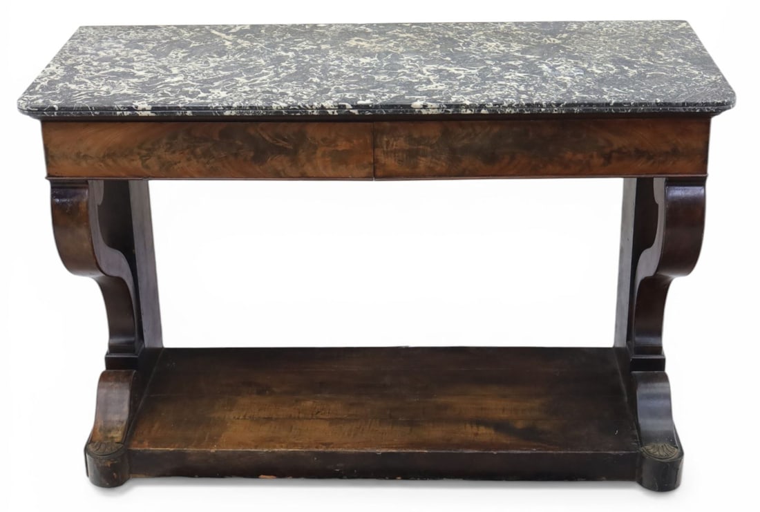 Fine Napoleon I Period French Mahogany Console Table with Variegated Marble Top (1 of 7)