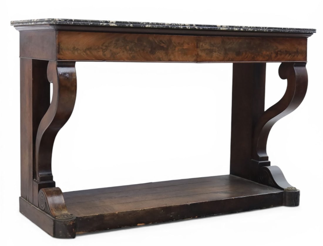 Fine Napoleon I Period French Mahogany Console Table with Variegated Marble Top - 2