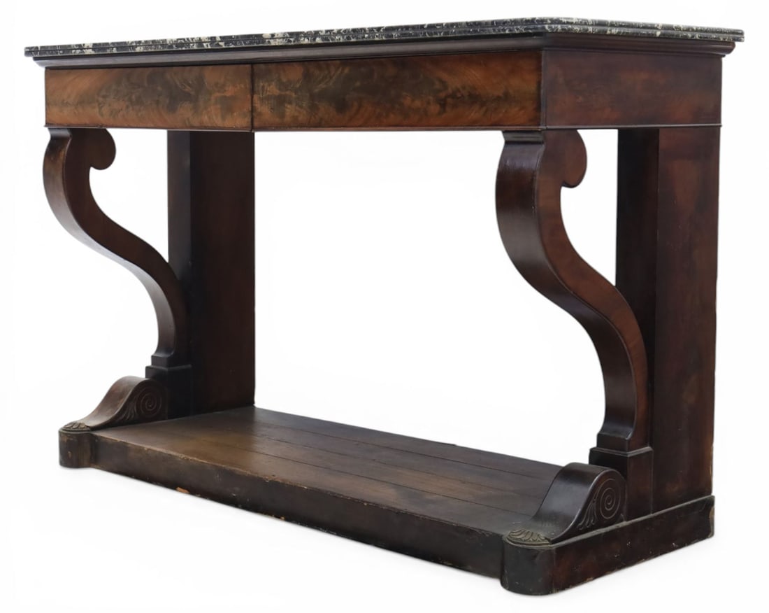 Fine Napoleon I Period French Mahogany Console Table with Variegated Marble Top - 3