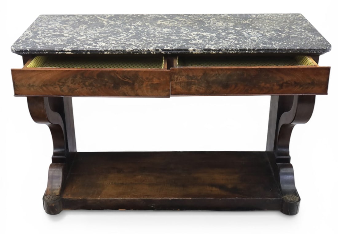Fine Napoleon I Period French Mahogany Console Table with Variegated Marble Top - 4