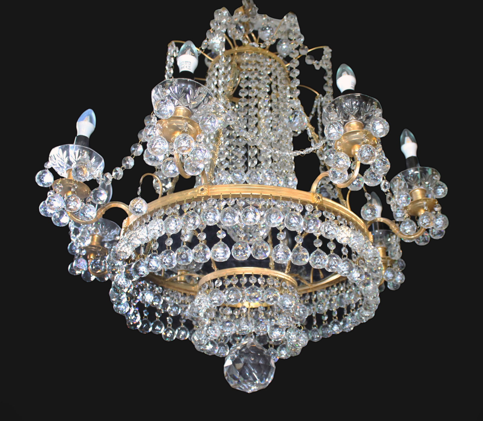 Designer Profusely Dressed Crystal Gilt Metal Chandelier - 2