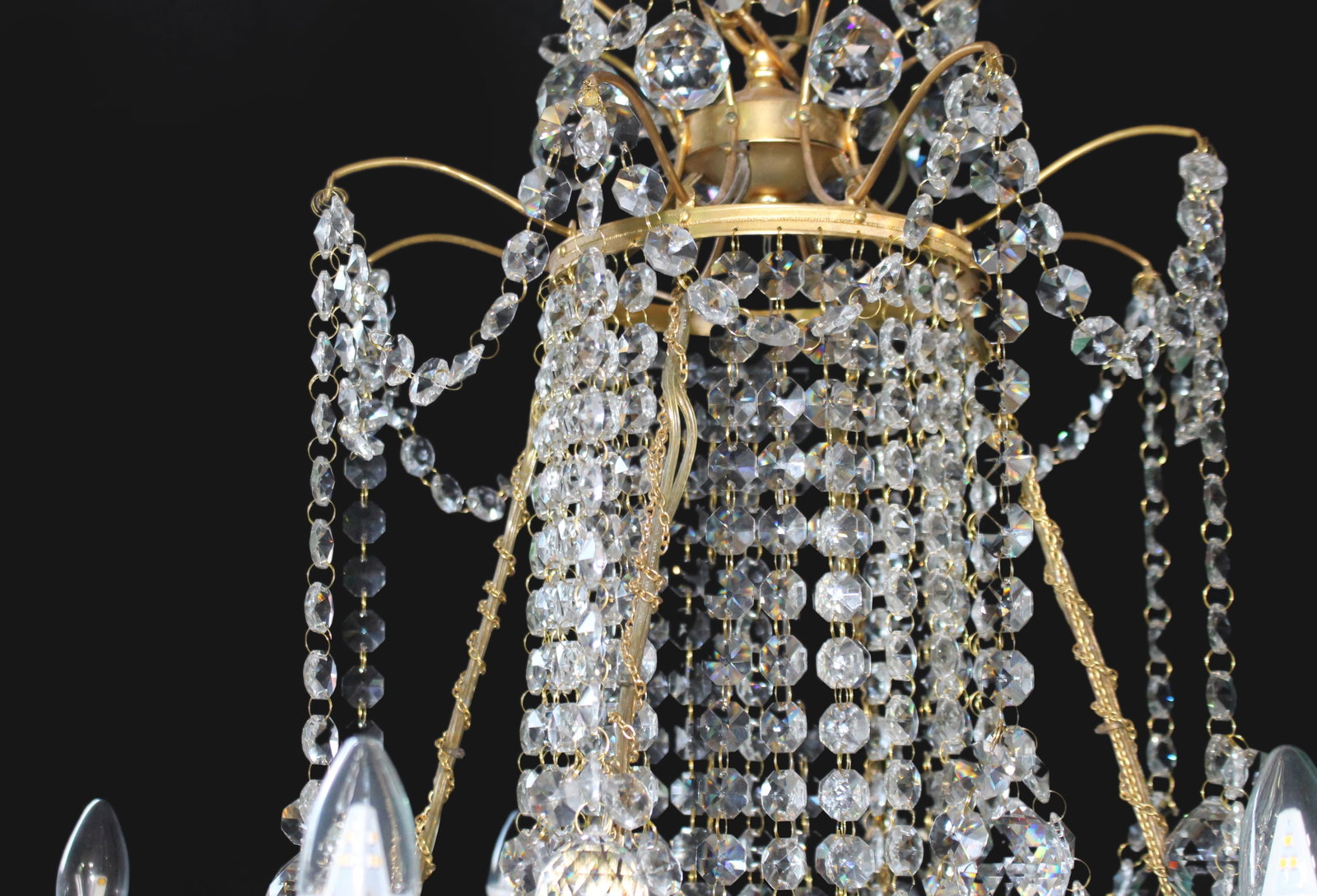 Designer Profusely Dressed Crystal Gilt Metal Chandelier - 4