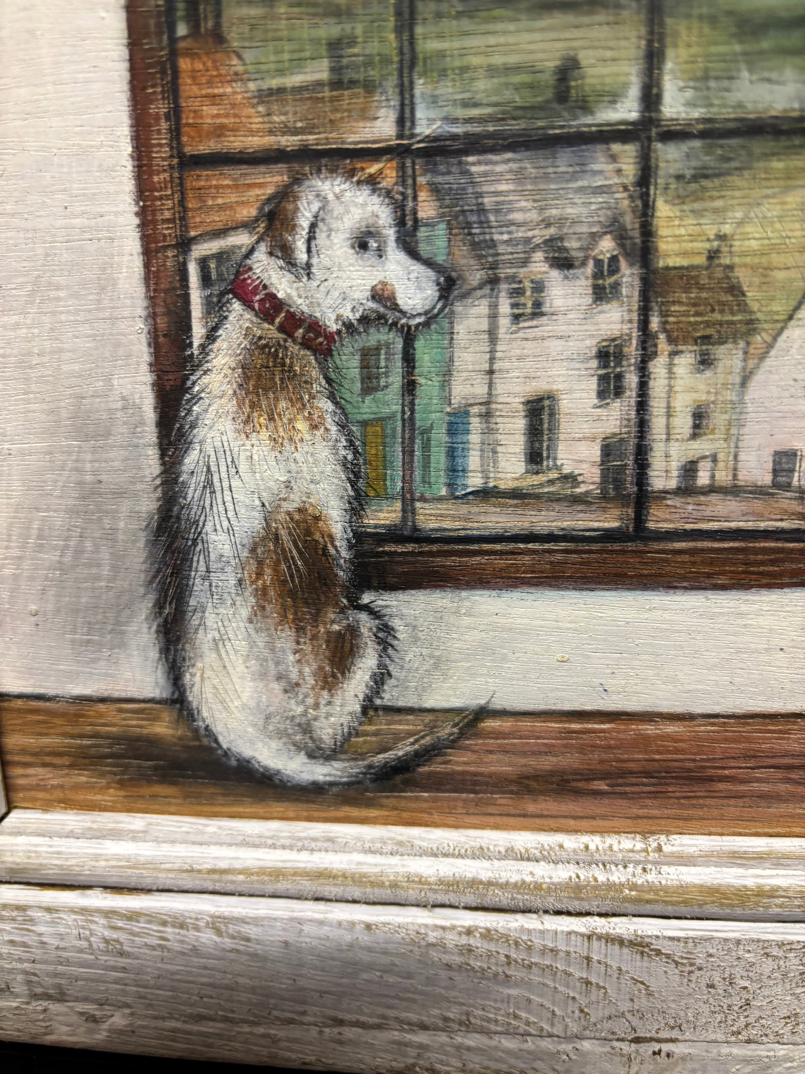 Joe Ramm Original Oil Painting Pie and Pint Free UK Post: Title: Joe Ramm Original Oil Painting Pie and Pint Free UK Post Description: A brilliantly subtle painting of a dog by a window, notice how dog is licking its lips as the steam rises from the