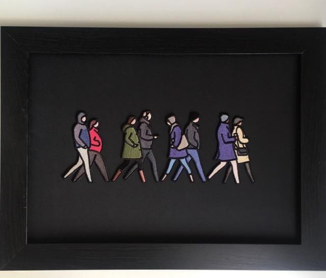 Julian Opie (1958-) ‘London Couples’, Embroidered Figurines On Board, Framed, 2021 - 3