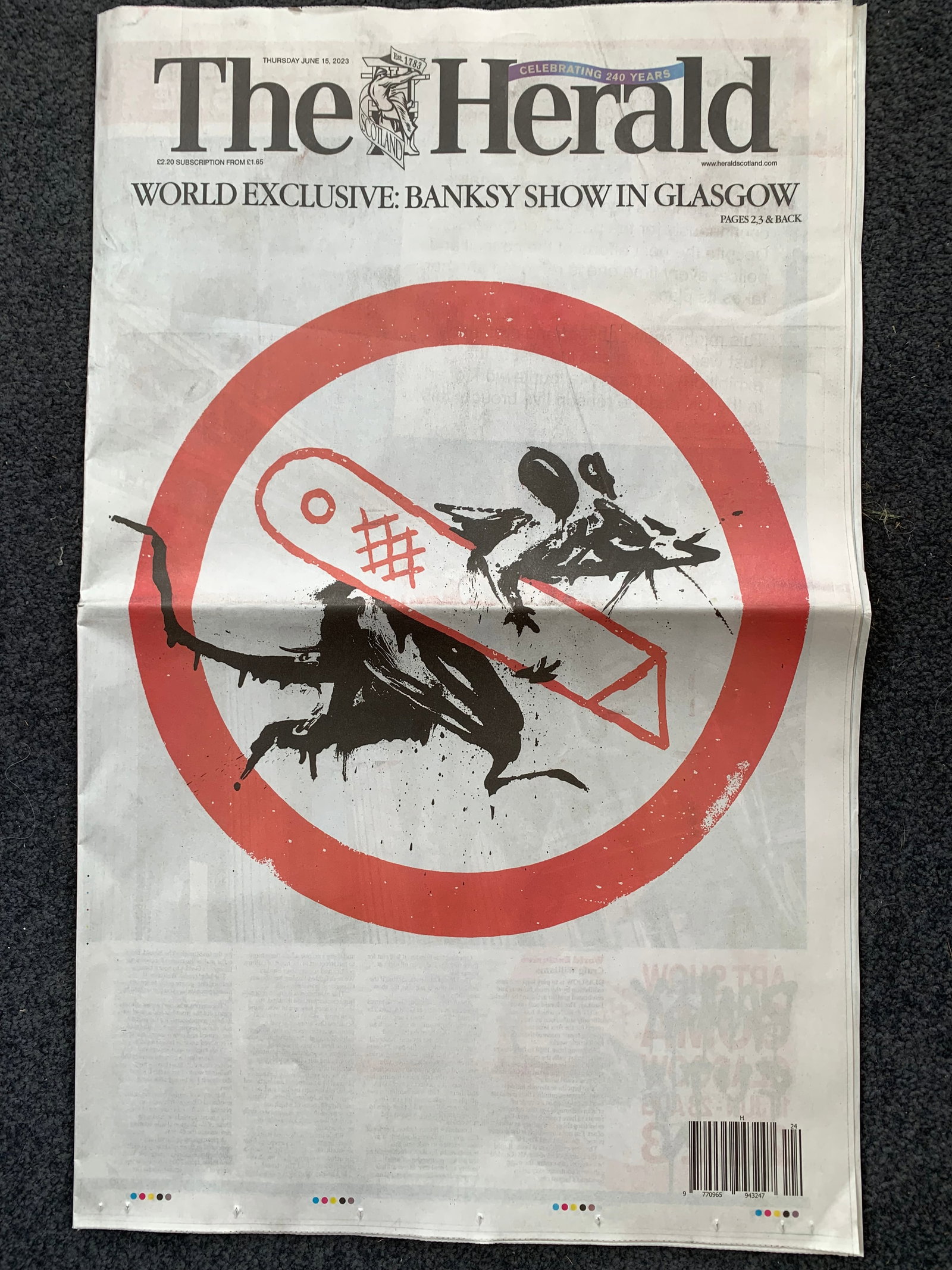 Banksy Limited Edition Glasgow Newspaper Free Post Worldwide: Title: Banksy Limited Edition Glasgow Newspaper Free Post Worldwide Description: As Issued, folded, the complete newspaper celebrating the BANKSY Show in Glasgow. The show was a massive success