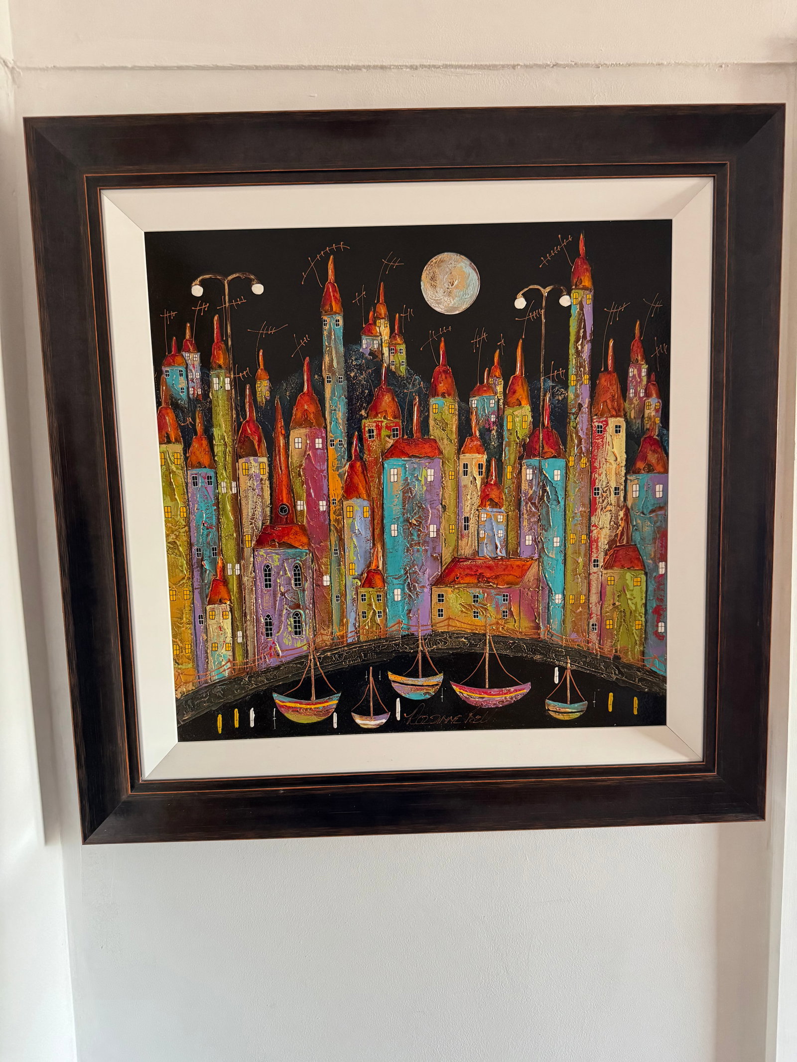 Rozanne Bell Large Original Acrylic On Board “Magical Moonlight”: Title: Rozanne Bell Large Original Acrylic On Board “Magical Moonlight” Description: This is a stunning large 32” x 32” Acrylic on Board, unique original artwork by Rozanne