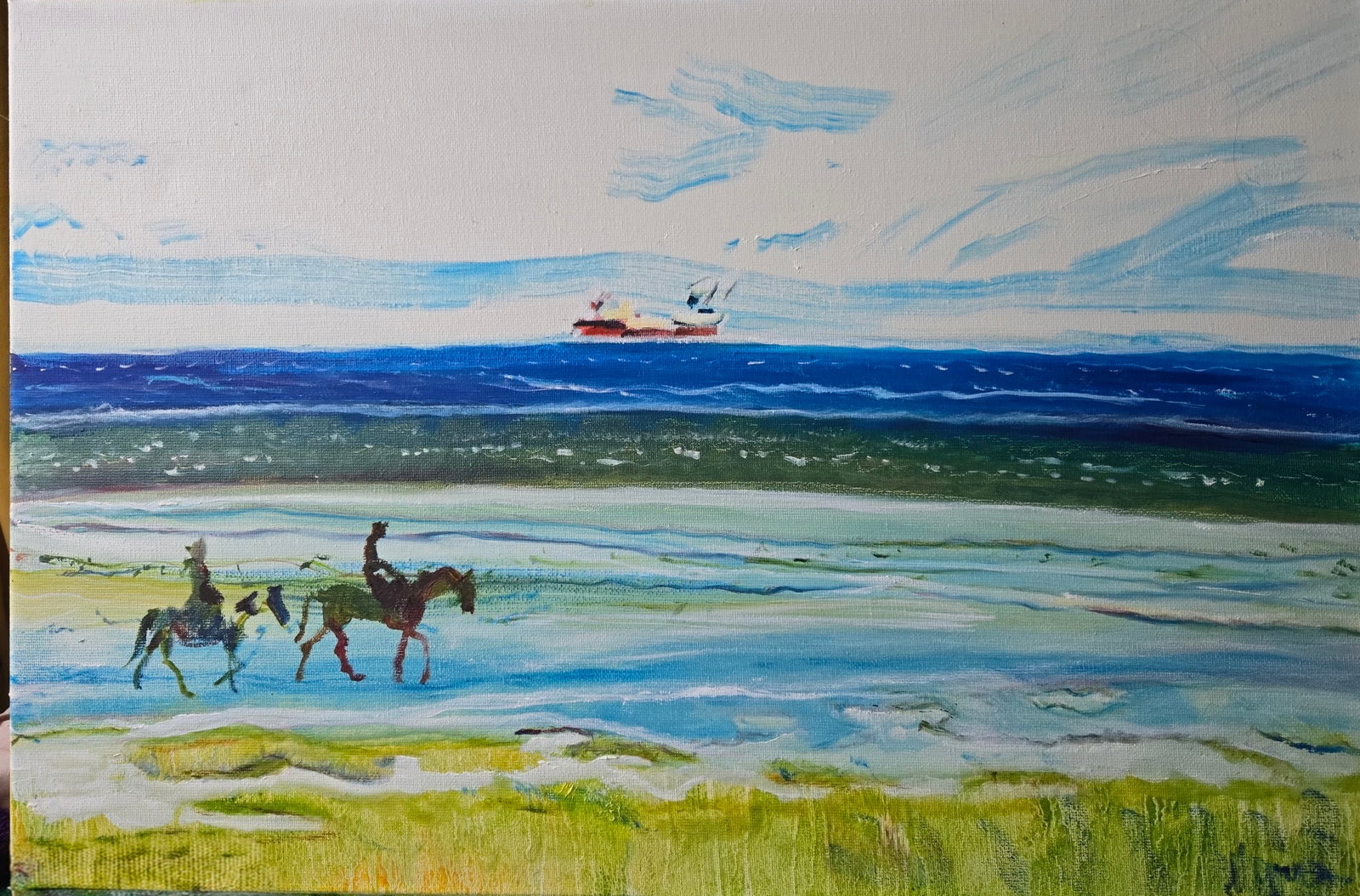 Galloping On The Silver Sands" By Myrna Higgins: Title: "Galloping On The Silver Sands" By Myrna Higgins Description: "Galloping on the Silver Sands" by Myrna Higgins Original one-of-a-kind oil on linen canvas painting of two horses with their