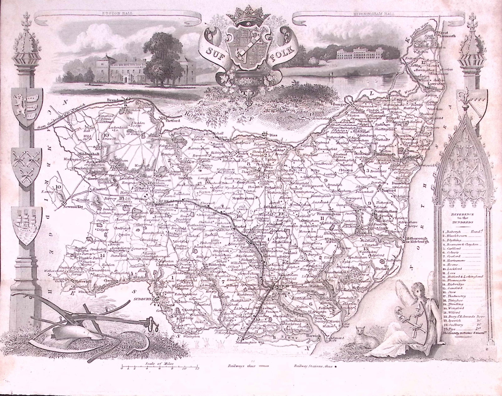 County Suffolk Detailed 178 years-Old Antique Steel Engraving Map-23-TR (1 of 2)