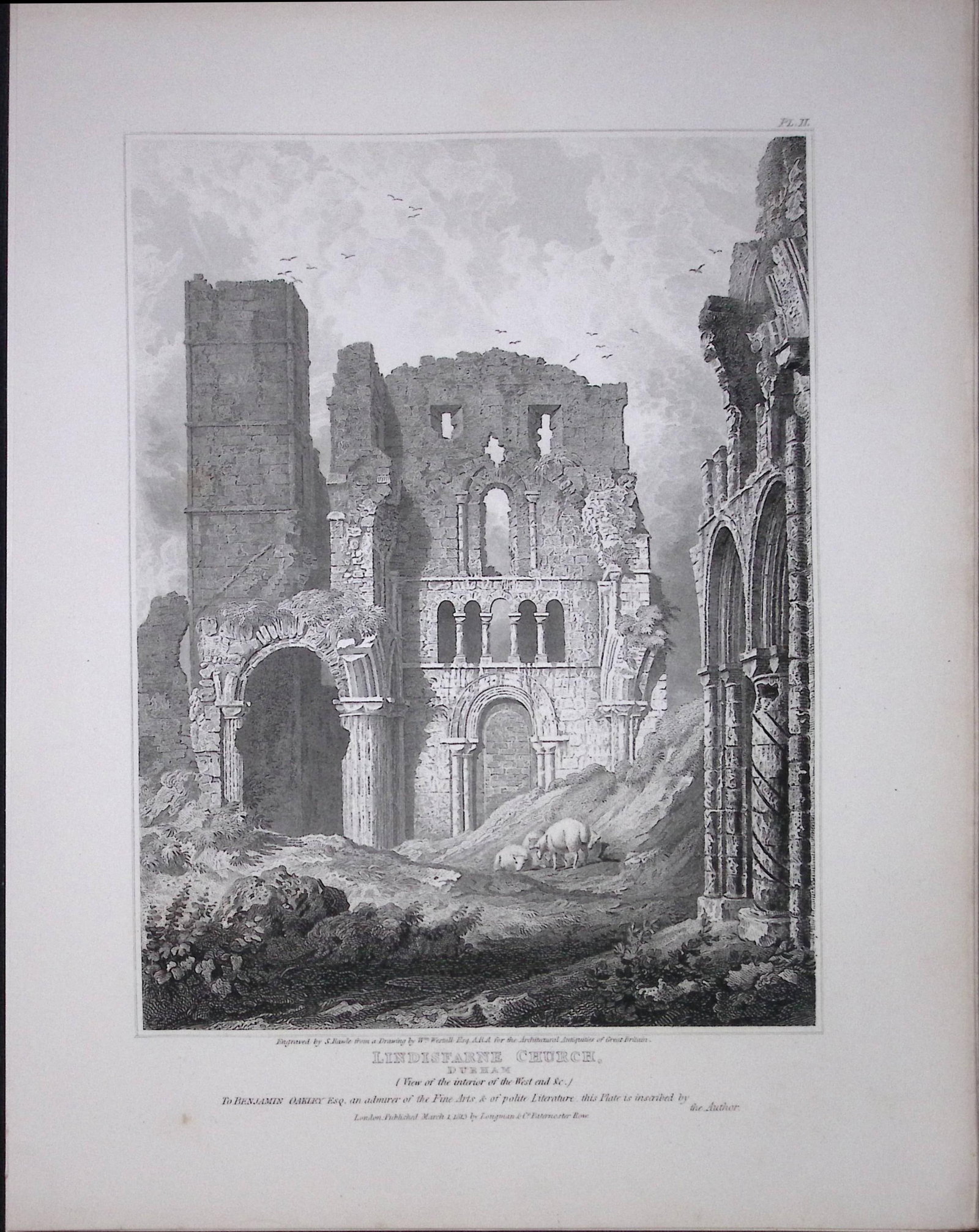 Lindisfarne Church Durham 190 Years-Old Rare John Britton Antique Steel Engraving-81: Title: Lindisfarne Church Durham 190 Years-Old Rare John Britton Antique Steel Engraving-81 Description: This 191 Years-Old Steel Gilt-Edged Engraved Plate Has Been Removed from an Antique Edition