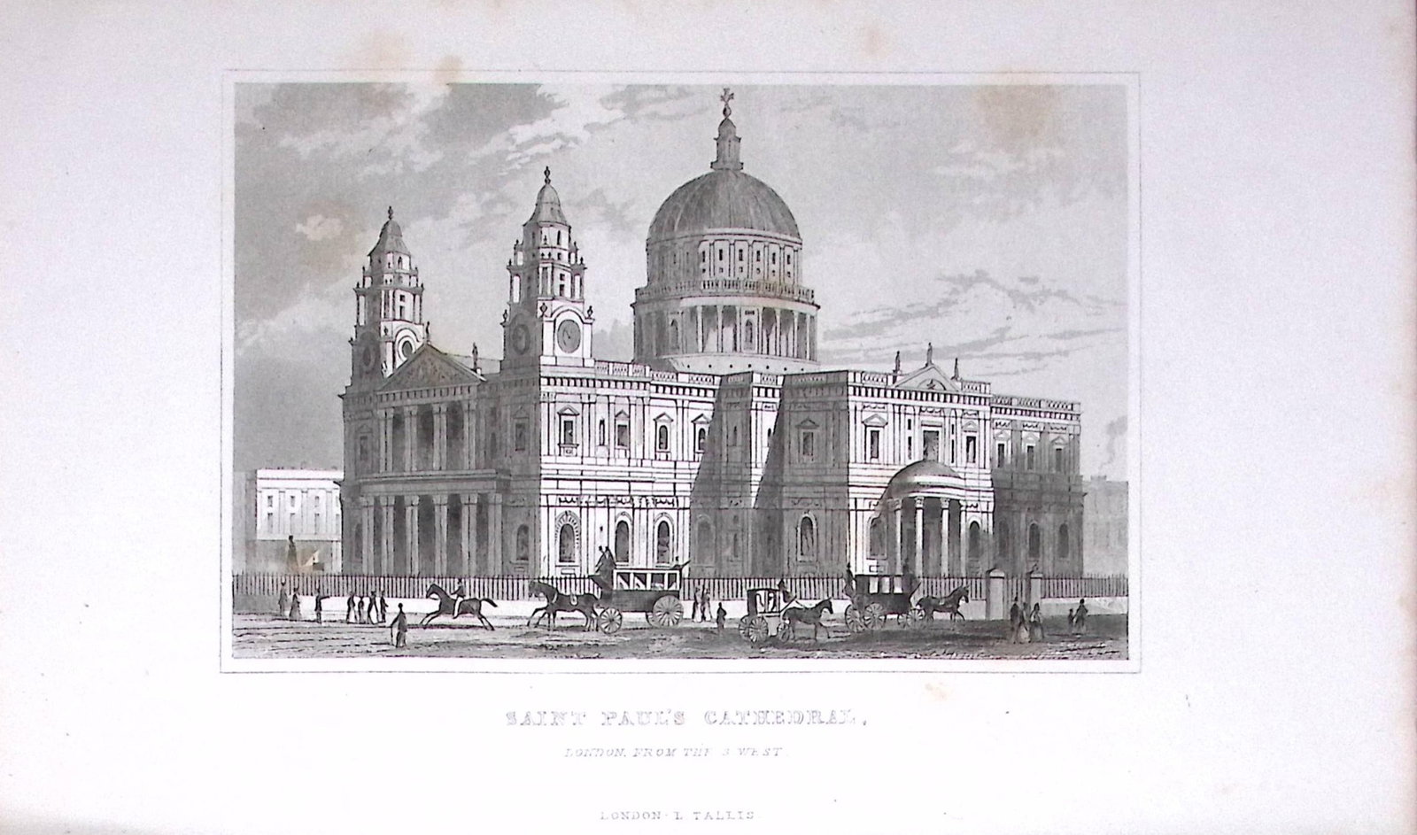 London-St Pauls Cathedral Dugdale Antique 180 Years-Old Copper Plate Print-1 (1 of 1)