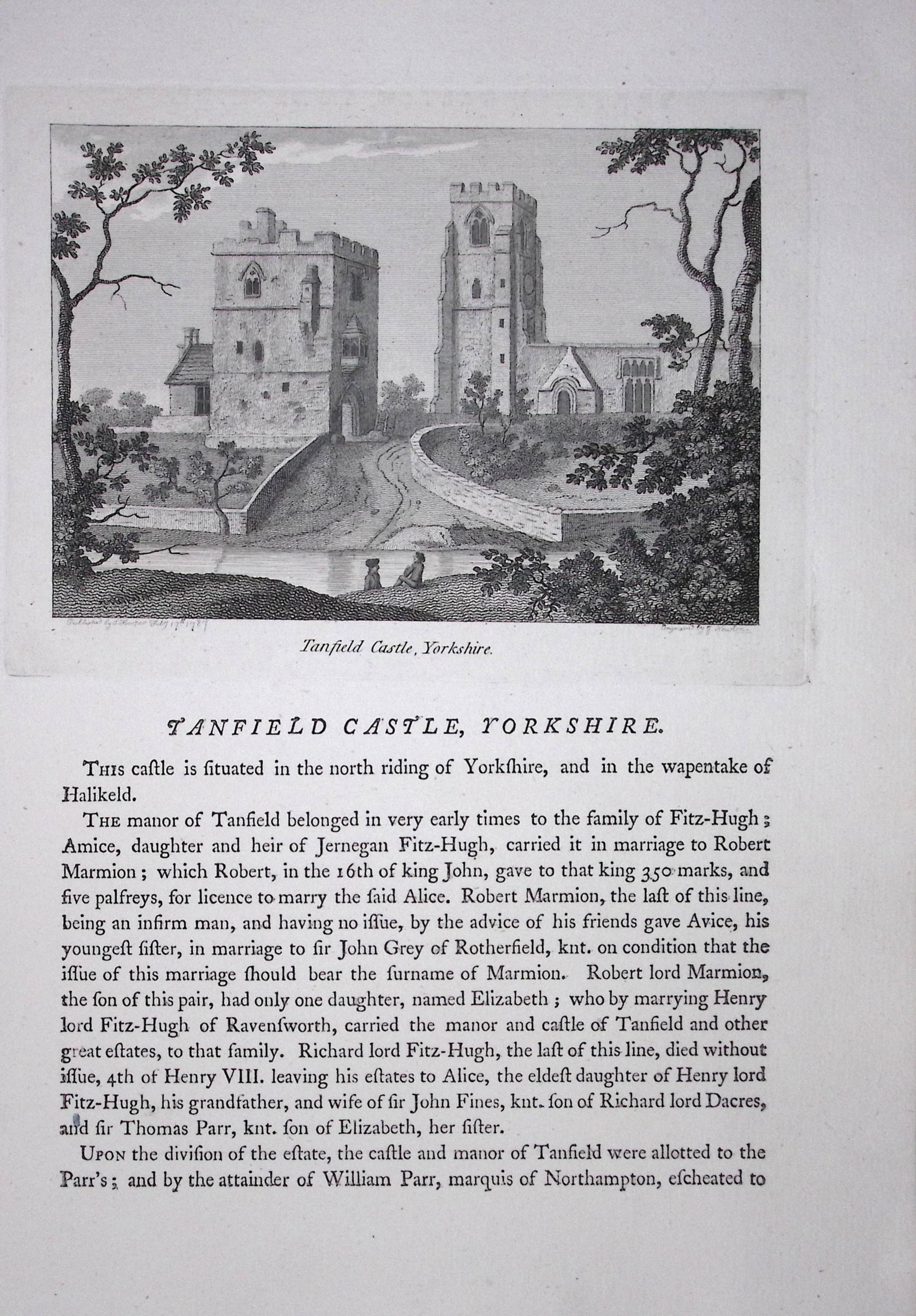 Yorkshire Tanfield Castle Chapel F. Grose Antique Copper Engraving-39-TR: Title: Yorkshire Tanfield Castle Chapel F. Grose Antique Copper Engraving-39-TR Description: This Antique Book Plate Was Removed from Francis Grose's Antiquities of England &Wales Published 