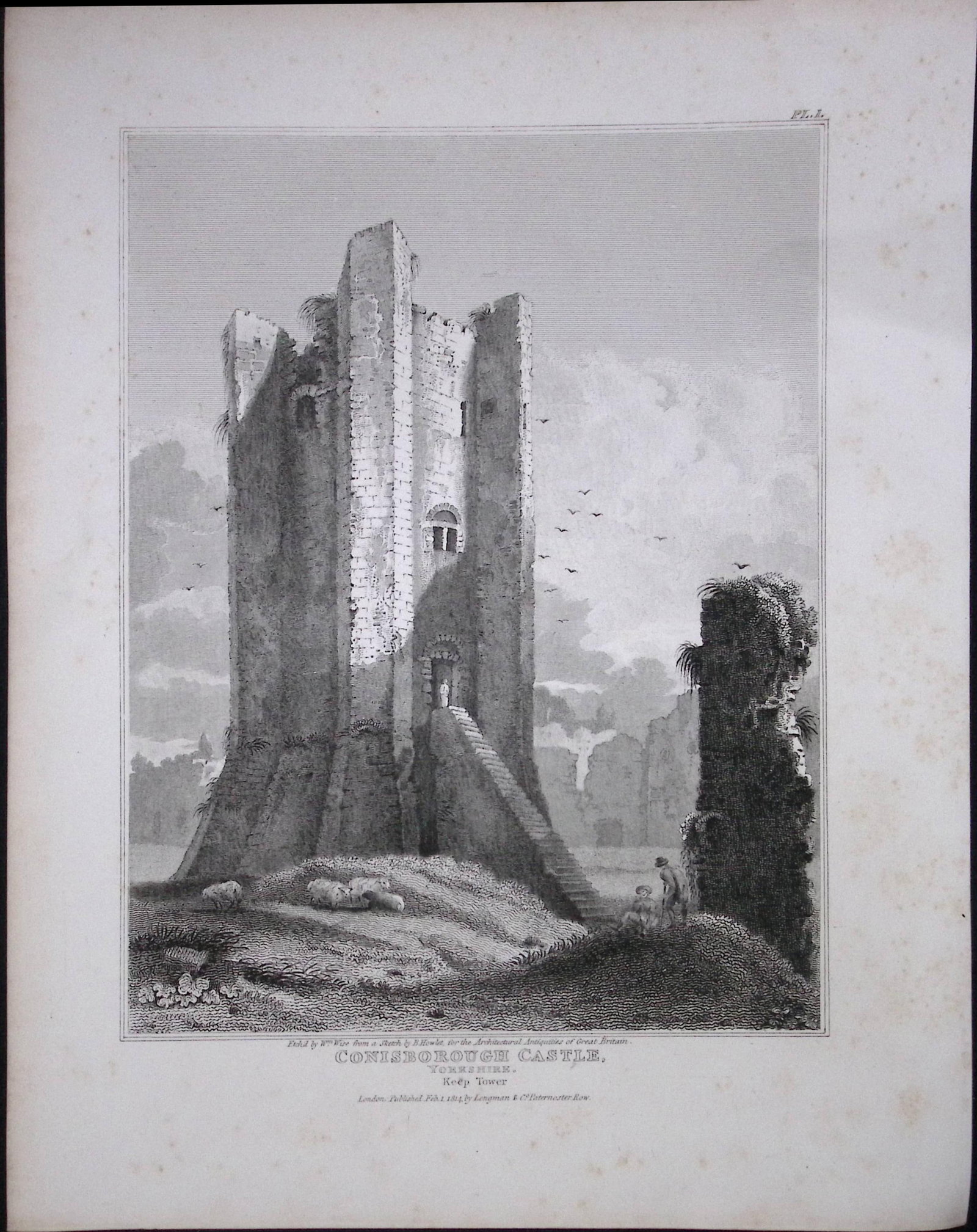 Conisborough Castle Yorkshire 190 Years-Old Rare John Britton Antique Steel Engraving-104: Title: Conisborough Castle Yorkshire 190 Years-Old Rare John Britton Antique Steel Engraving-104 Description: This 191 Years-Old Steel Gilt-Edged Engraved Plate Has Been Removed from an Antique