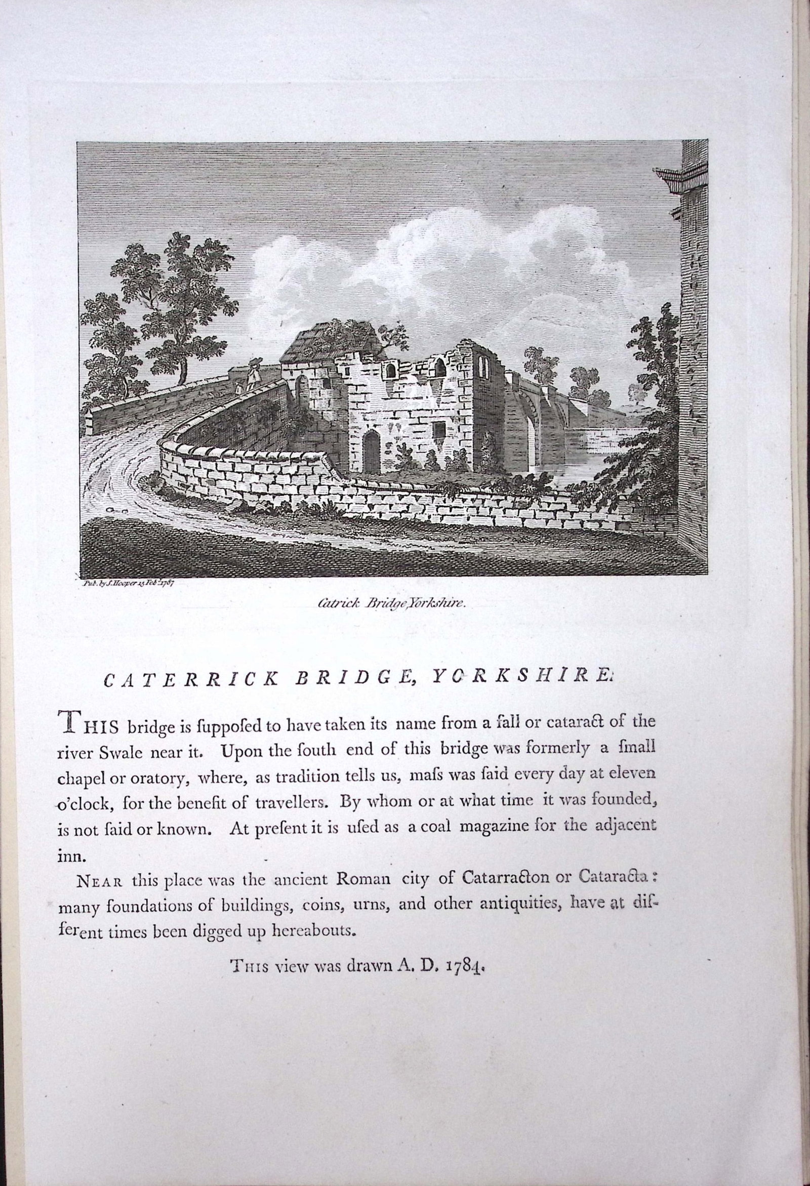 Yorkshire Catterick Bridge F. Grose Antique Copper Engraving-24-TR: Title: Yorkshire Catterick Bridge F. Grose Antique Copper Engraving-24-TR Description: This Antique Book Plate Was Removed from Francis Grose's Antiquities of England &Wales Published 